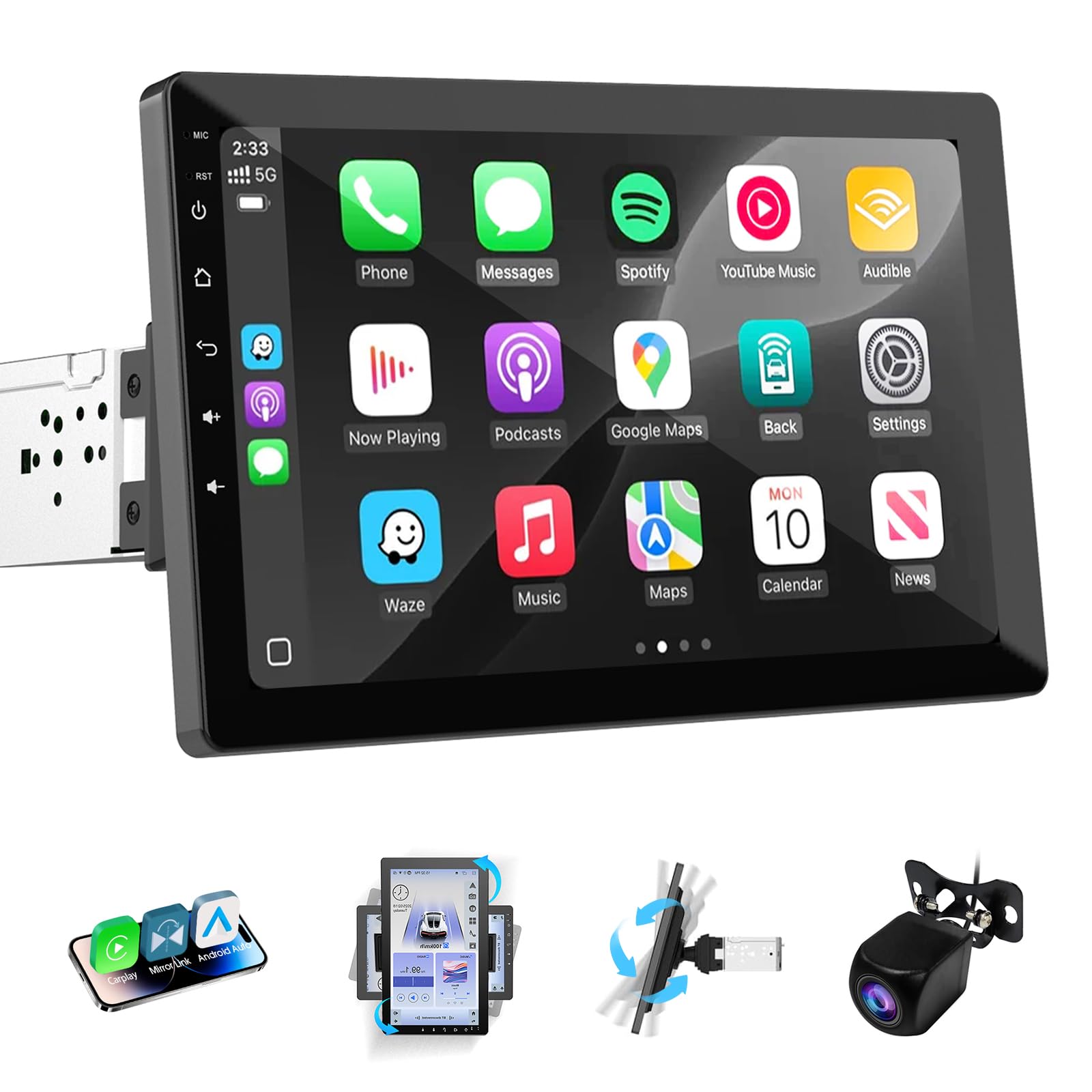 10.1" Single DIN Car Stereo with Wireless CarPlay & Android Auto