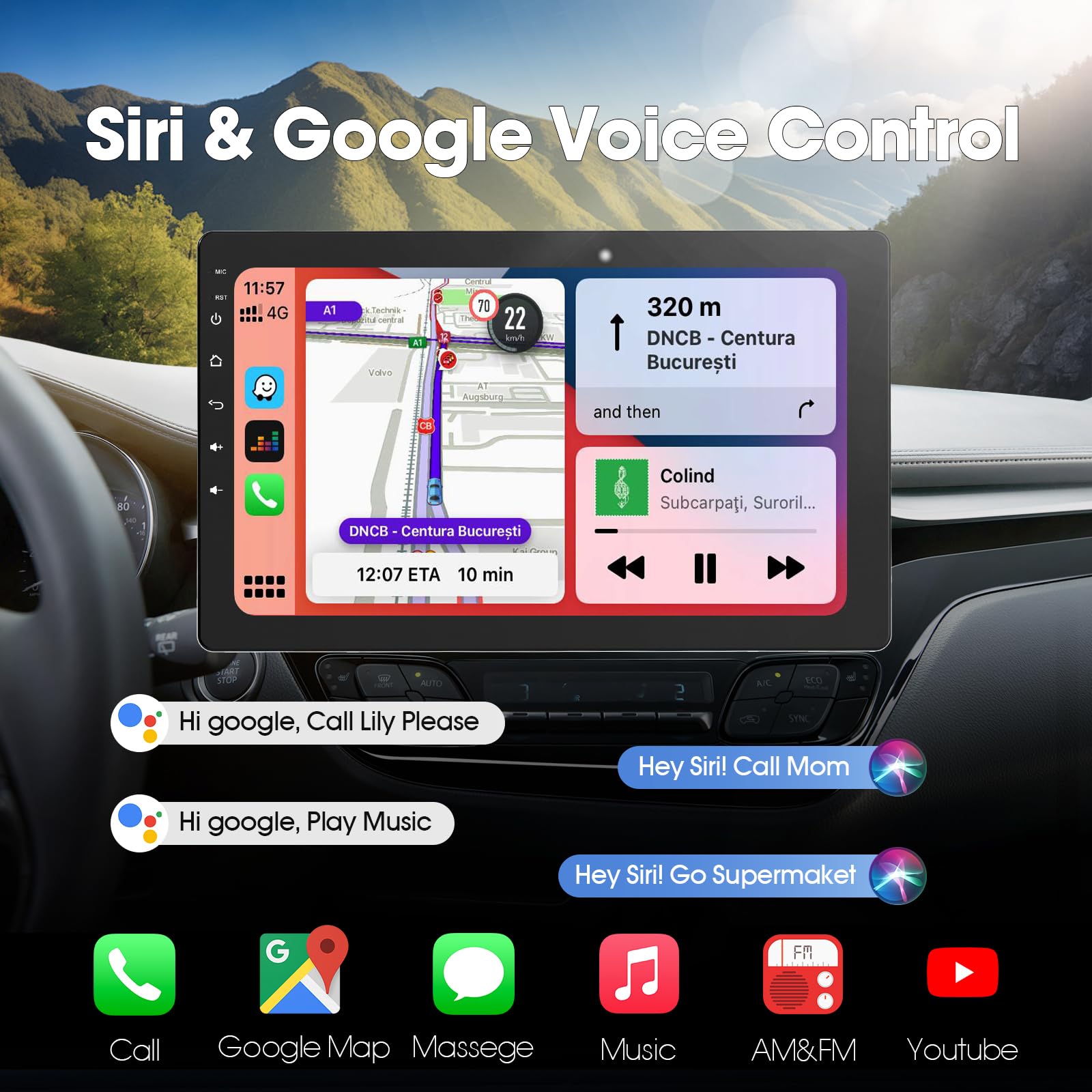 10.1" Single DIN Car Stereo with Wireless CarPlay & Android Auto