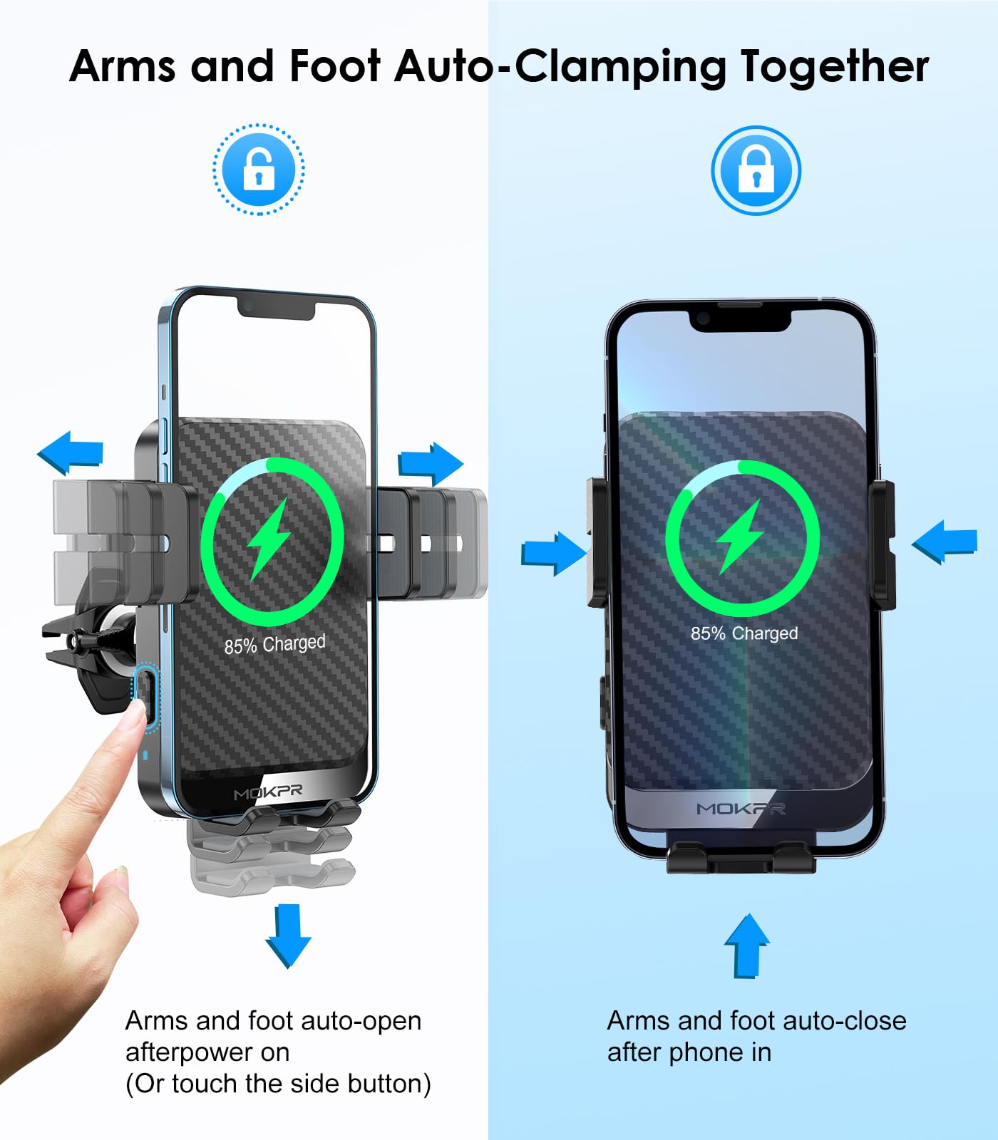 15W Auto-Clamping Wireless Car Charger Mount