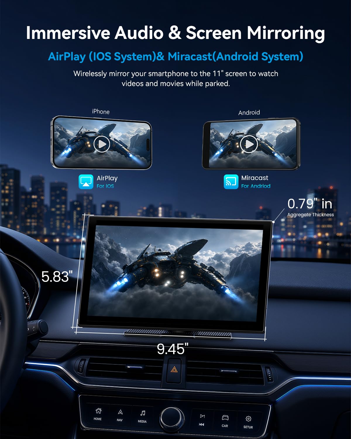 11" Wireless CarPlay Screen with 4K Dash Cam
