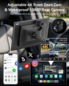 11" Wireless CarPlay Screen with 4K Dash Cam