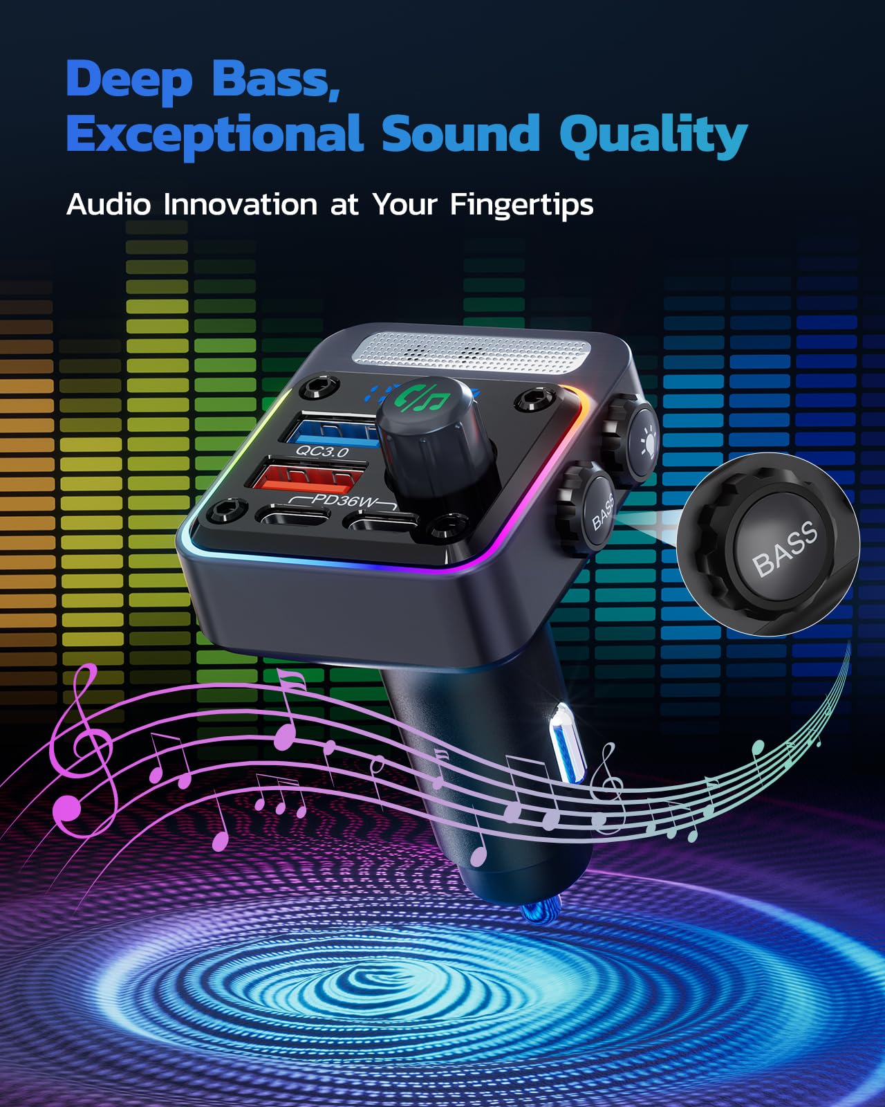 54W Bluetooth FM Transmitter Car Charger