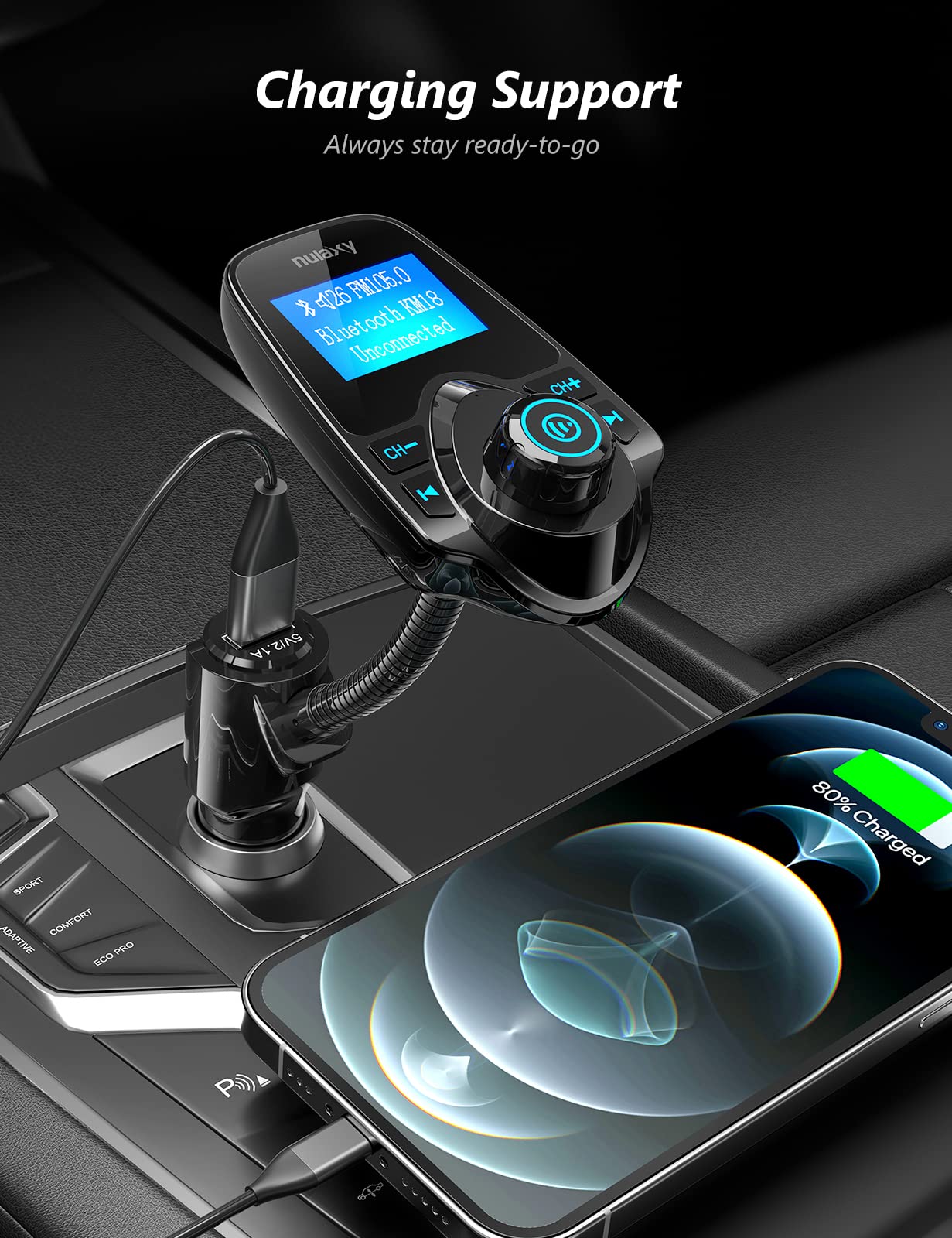 Bluetooth FM Transmitter with Display & Charger