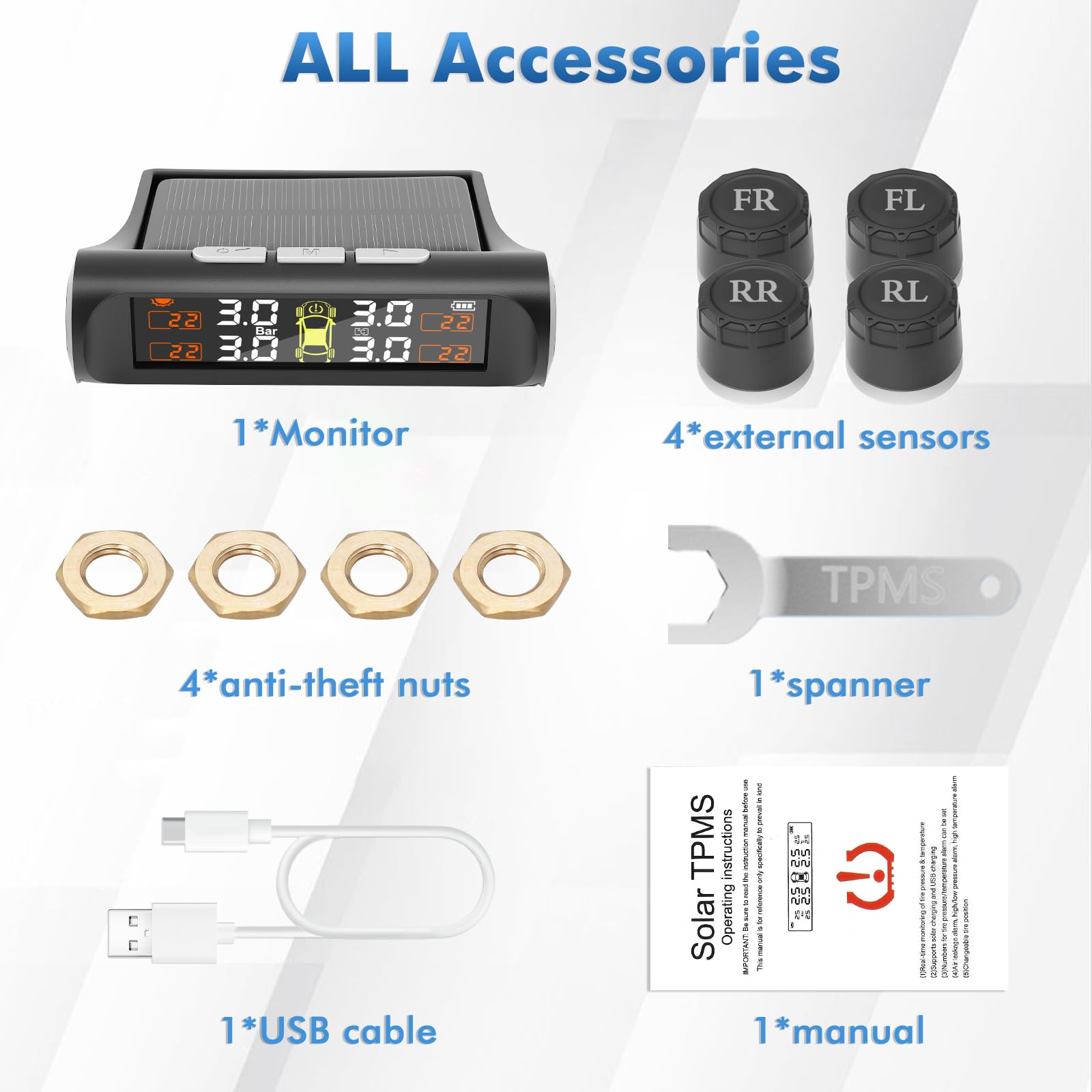 Solar TPMS with 4 Sensors & Real-Time Monitoring