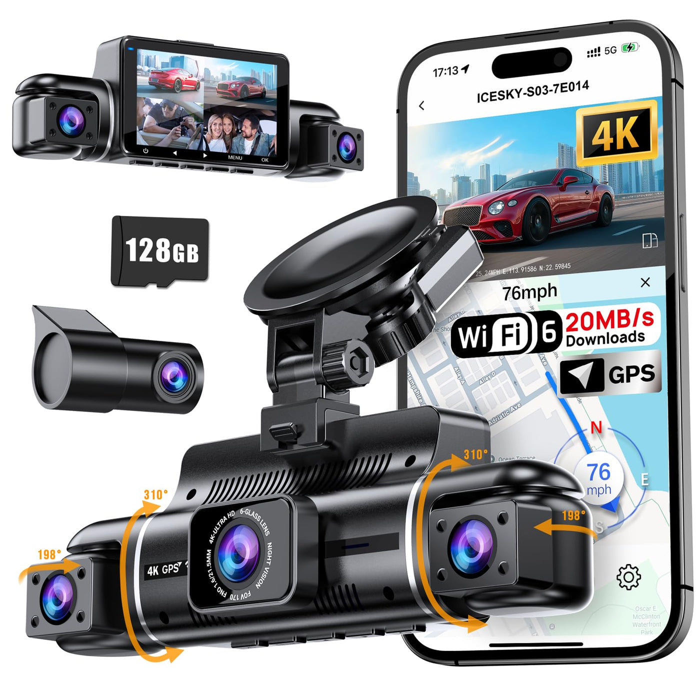 4-Channel 360° 4K Dash Cam with GPS & IR Night Vision