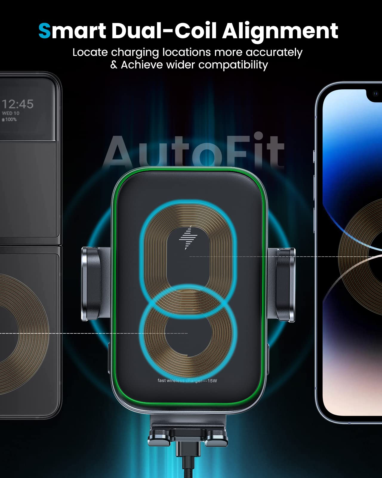 15W Auto-Clamping Wireless Car Charger Mount