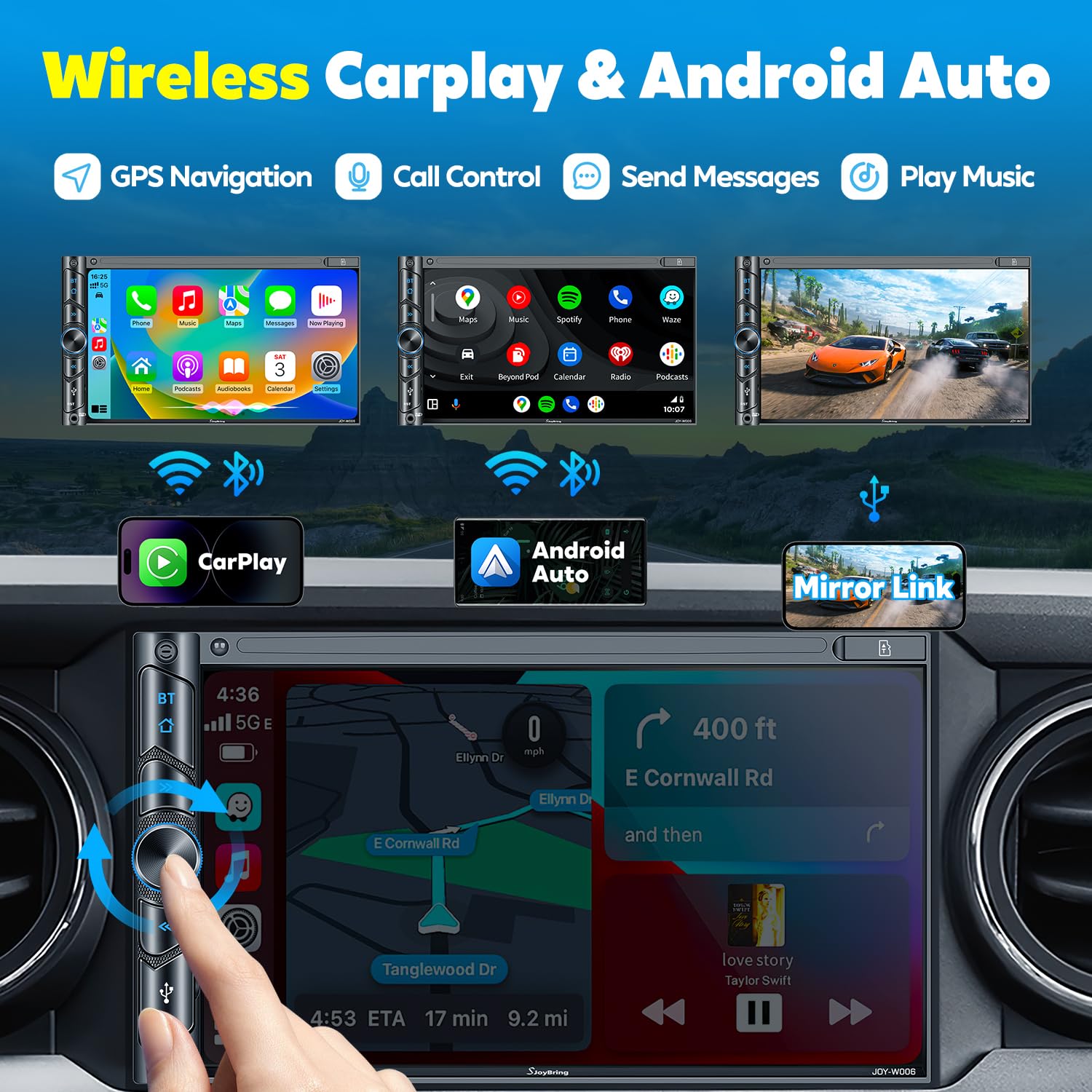 Double DIN Car Stereo with CarPlay & Android Auto