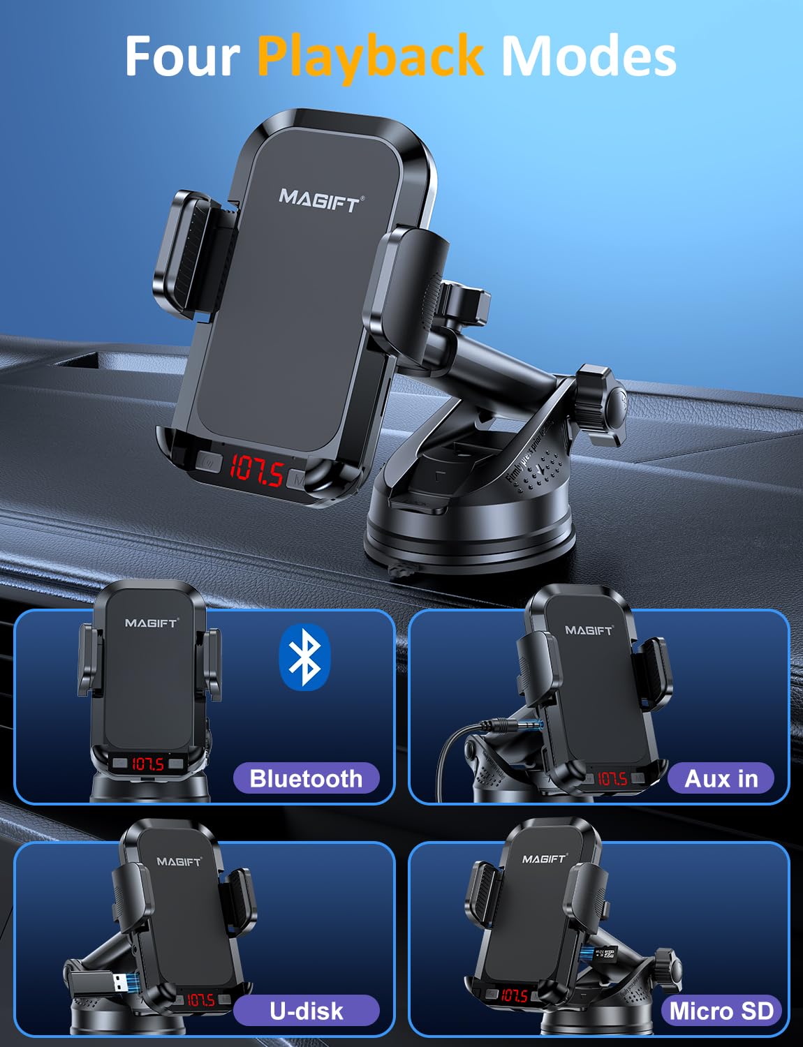3-in-1 Bluetooth FM Transmitter with Phone Holder