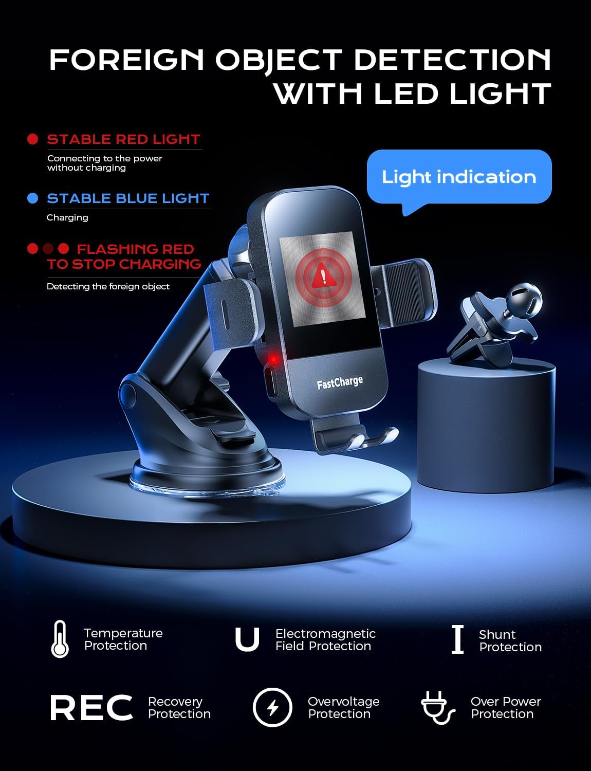 15W Auto-Clamping Wireless Car Charger Mount