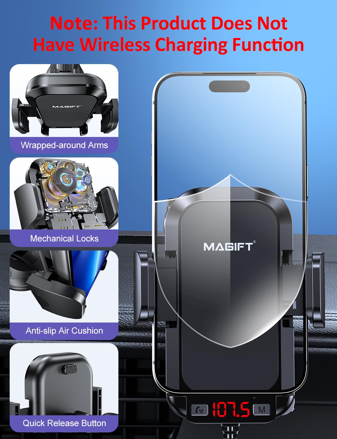 3-in-1 Bluetooth FM Transmitter with Phone Holder