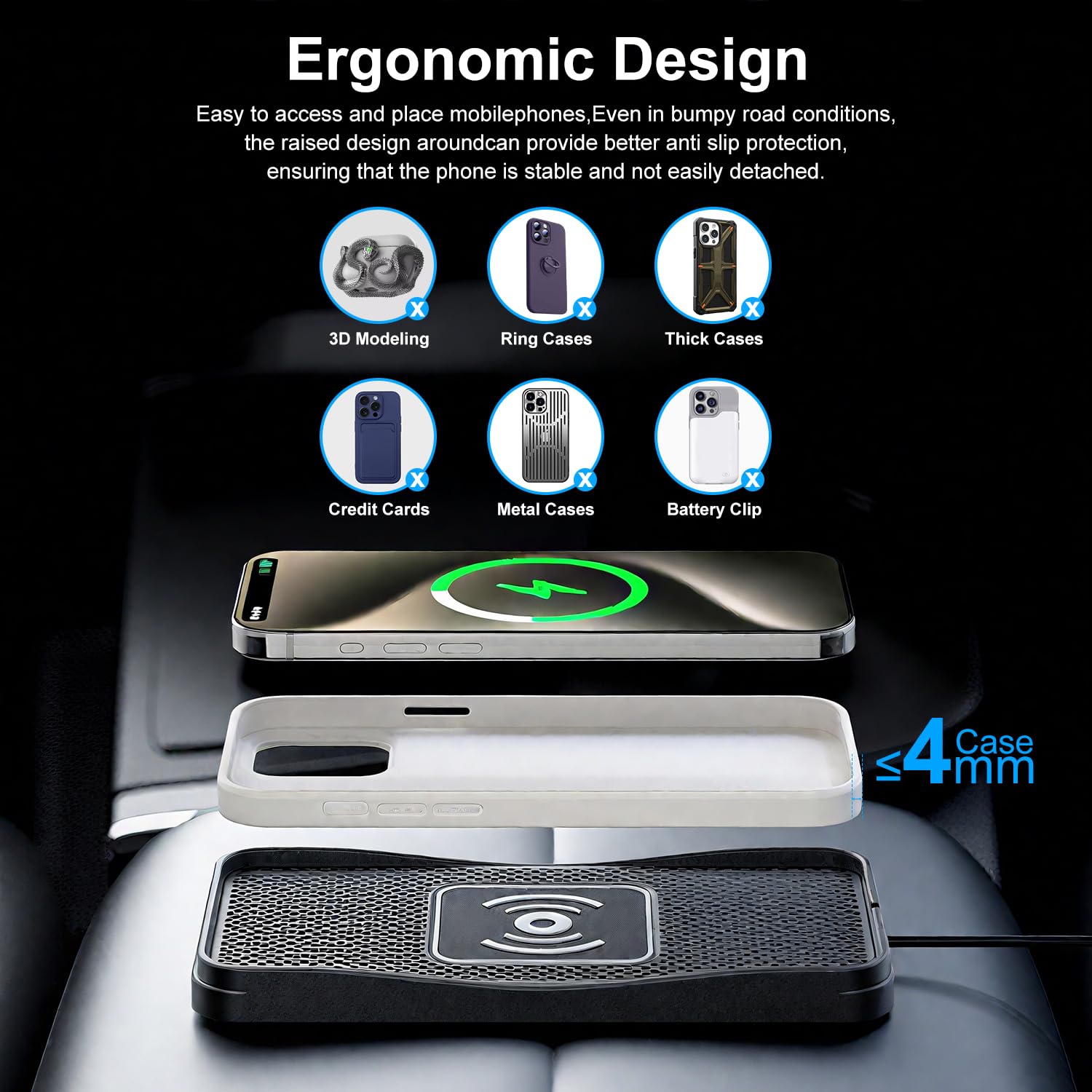 Wireless Car Charger, 20W Fast Charging Pad