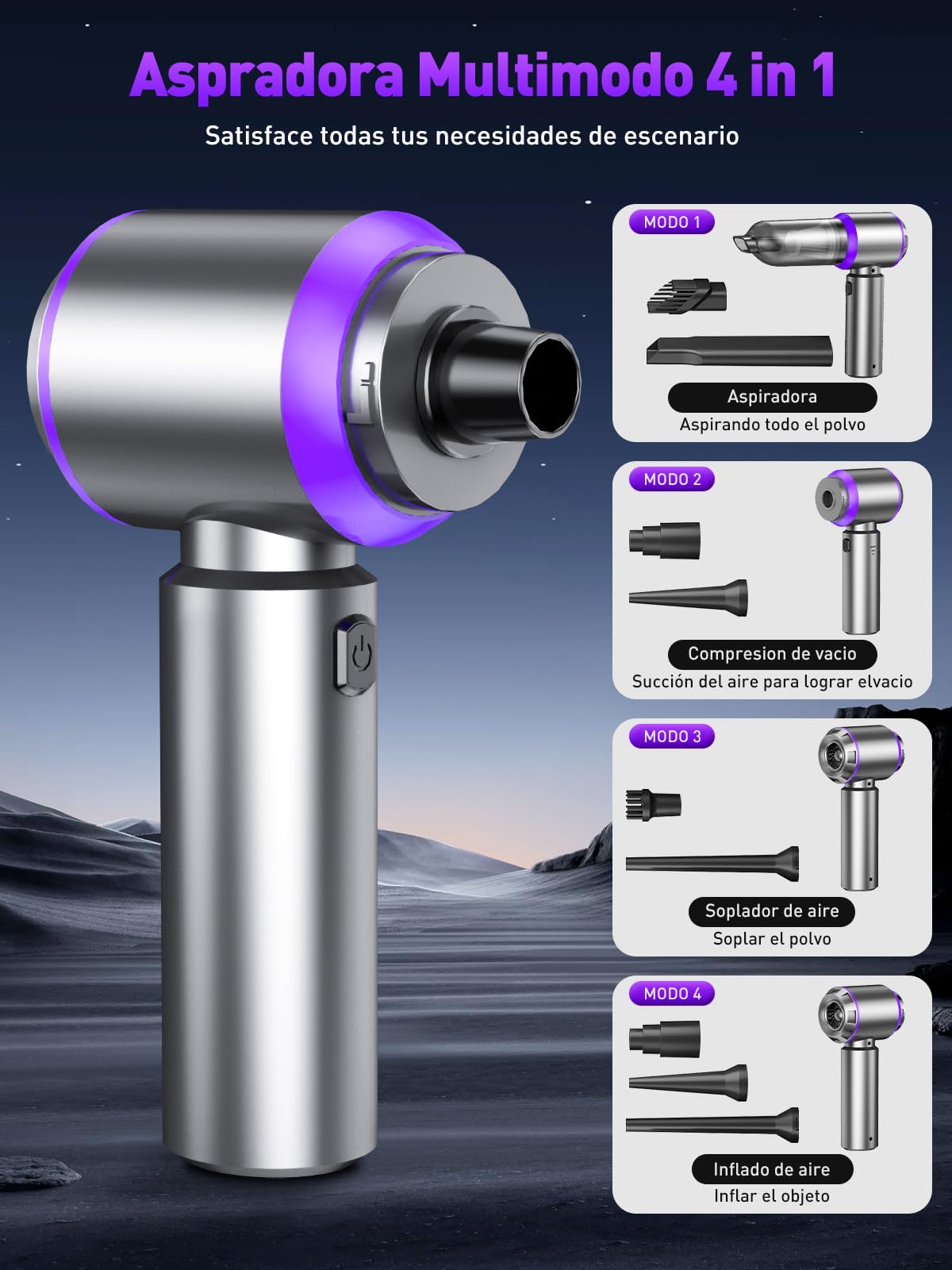 4-in-1 Cordless Car Vacuum & Air Duster