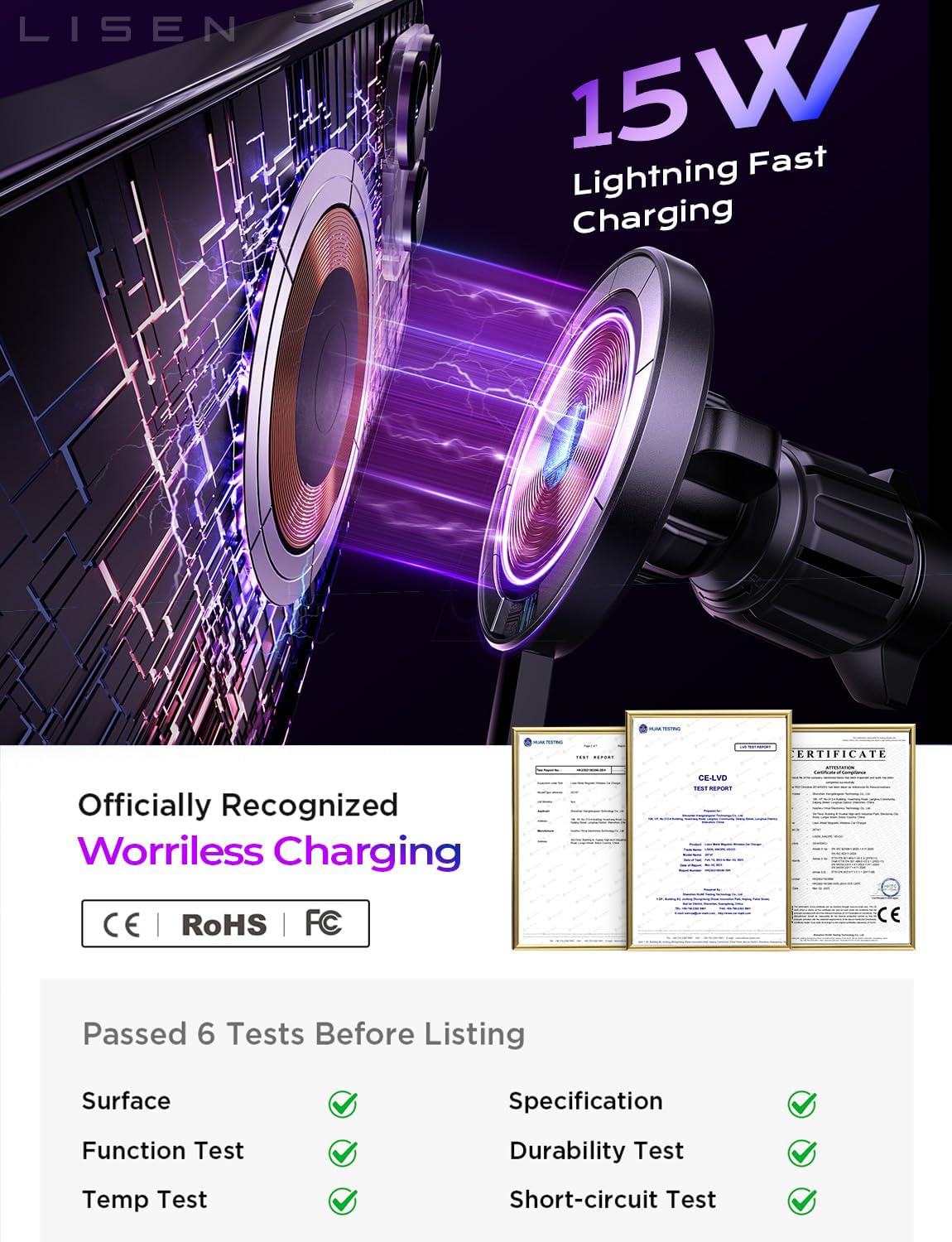 15W Magnetic Wireless Car Charger Mount