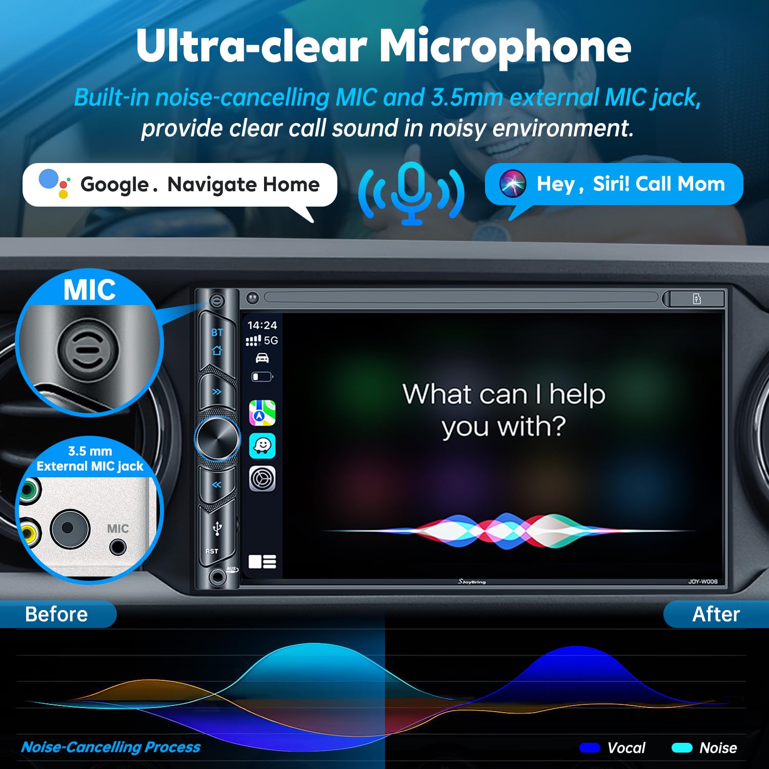 Double DIN Car Stereo with CarPlay & Android Auto