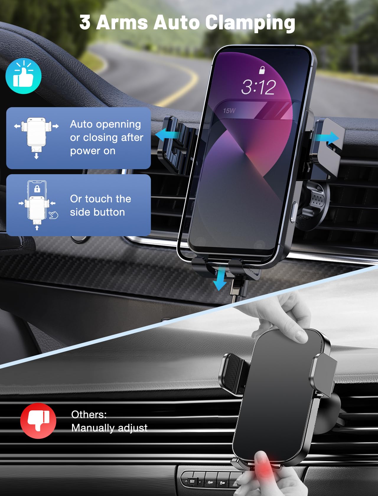 Auto-Clamping Wireless Car Charger Mount