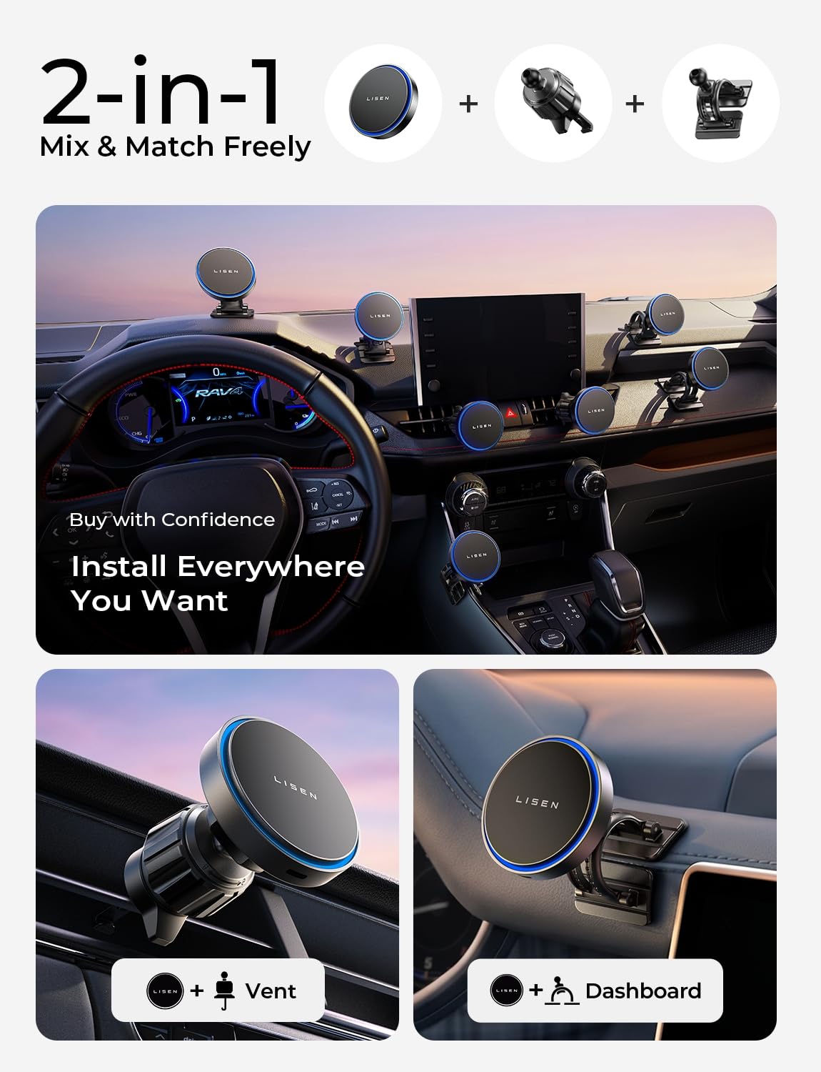 15W Magnetic Wireless Car Charger Mount