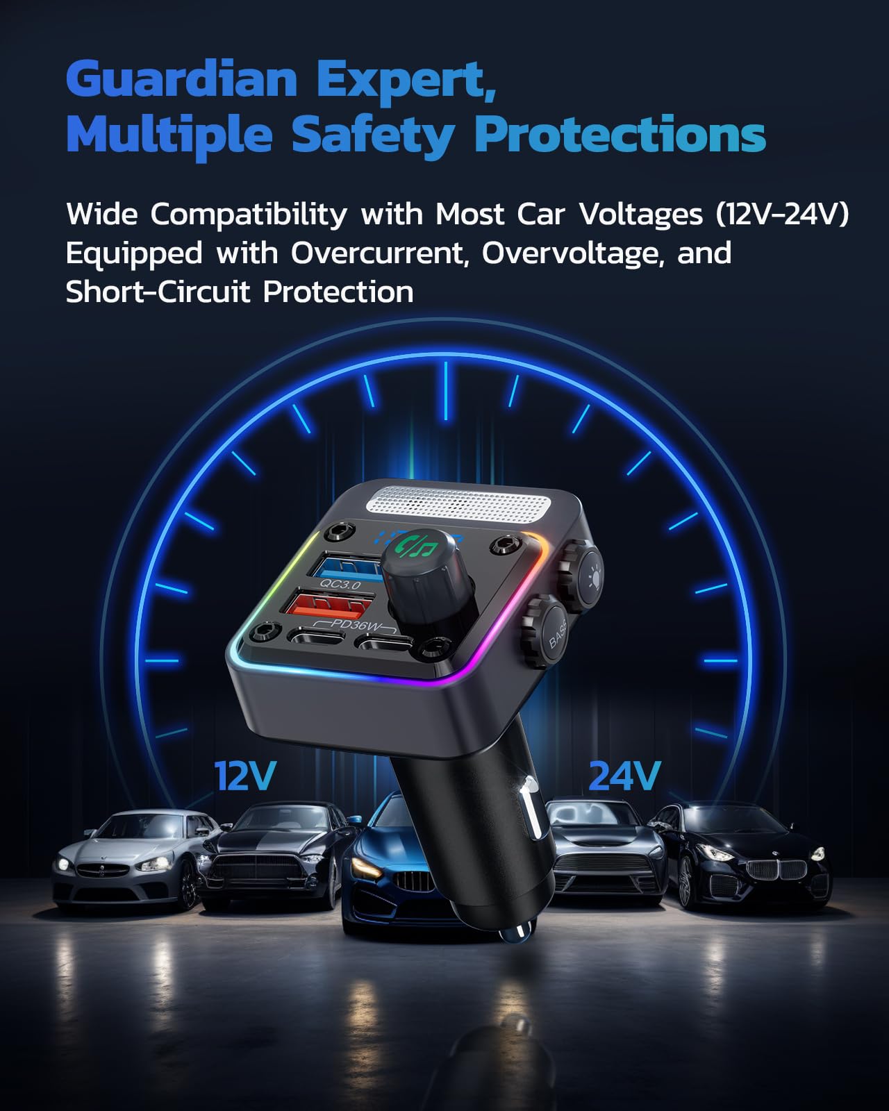 54W Bluetooth FM Transmitter Car Charger