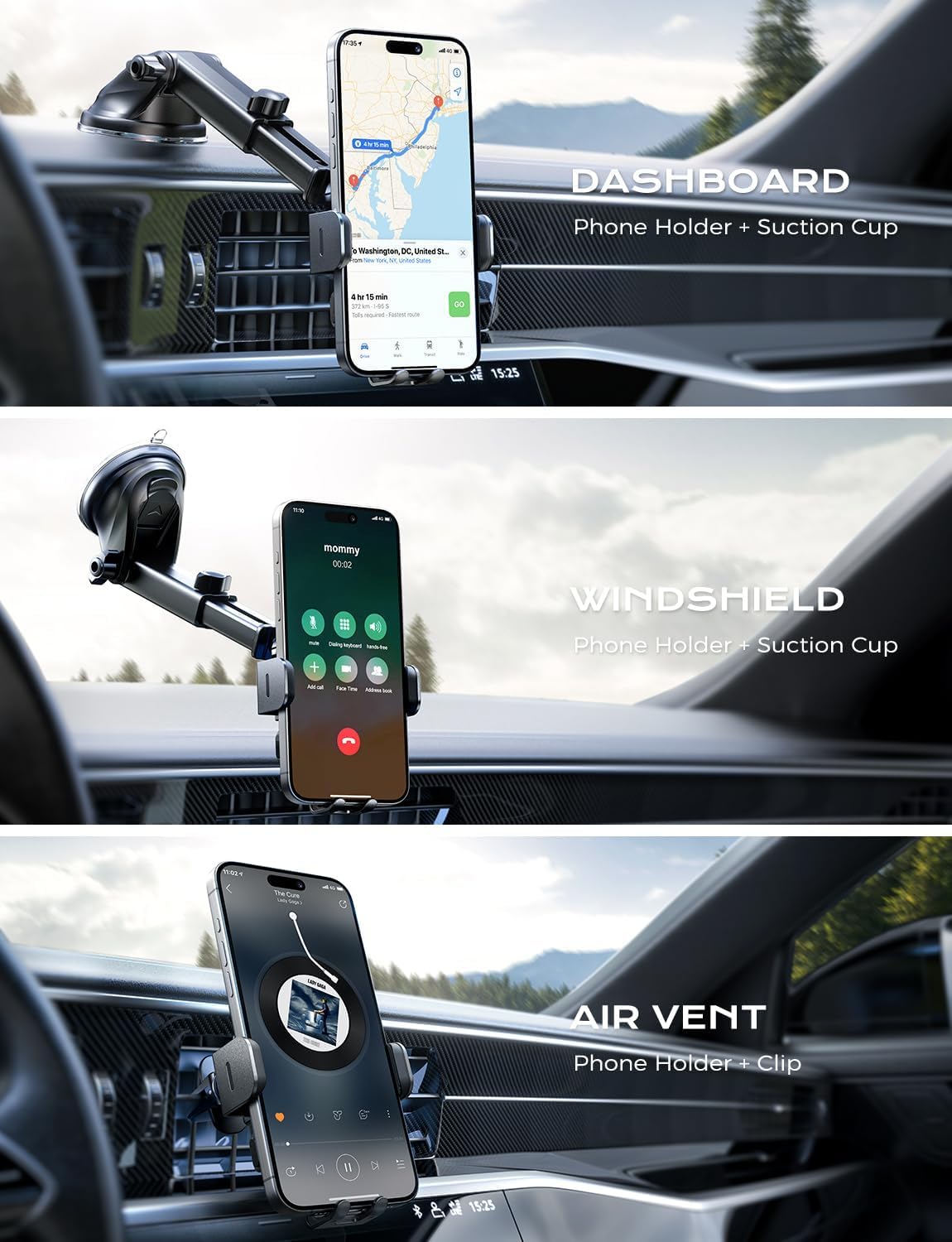 15W Auto-Clamping Wireless Car Charger Mount