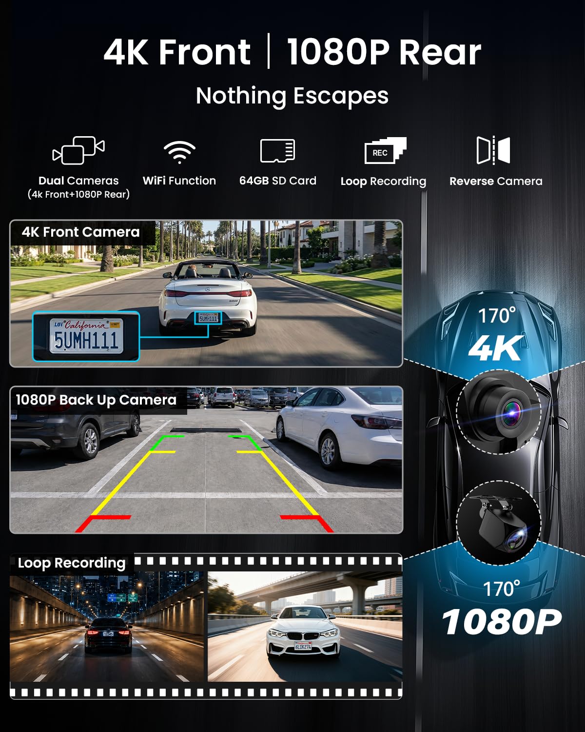 11" Wireless CarPlay Screen with 4K Dash Cam