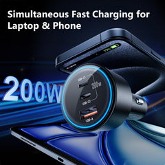 200W USB-C Car Charger with 3 Ports
