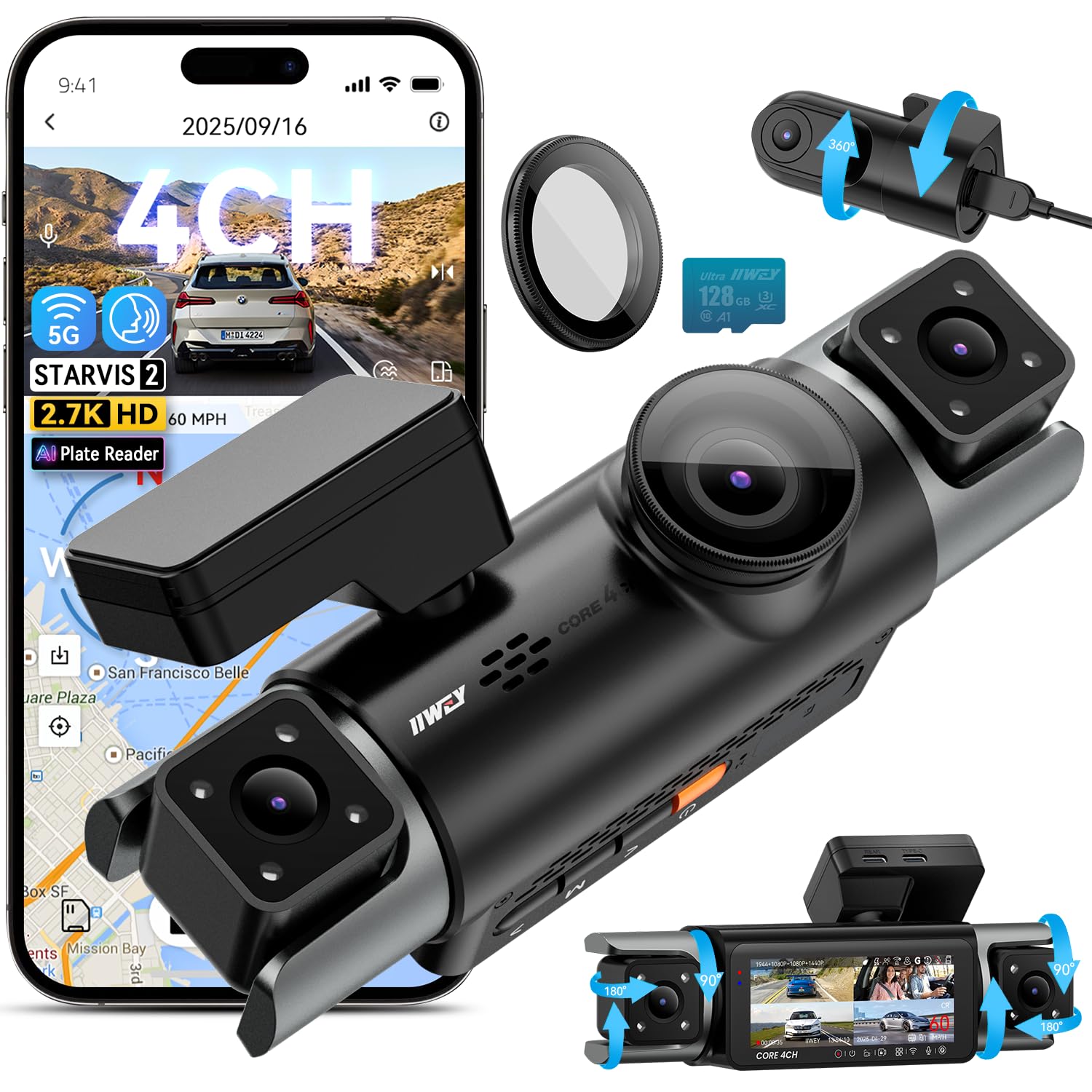 4-Channel STARVIS 2 Dash Cam with 360° View & GPS