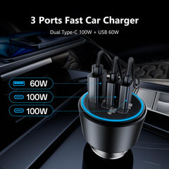 200W USB-C Car Charger with 3 Ports