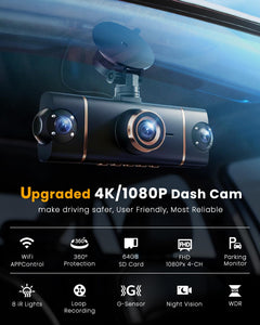 4-Channel 360° 4K Dash Cam with WiFi & IR Night Vision