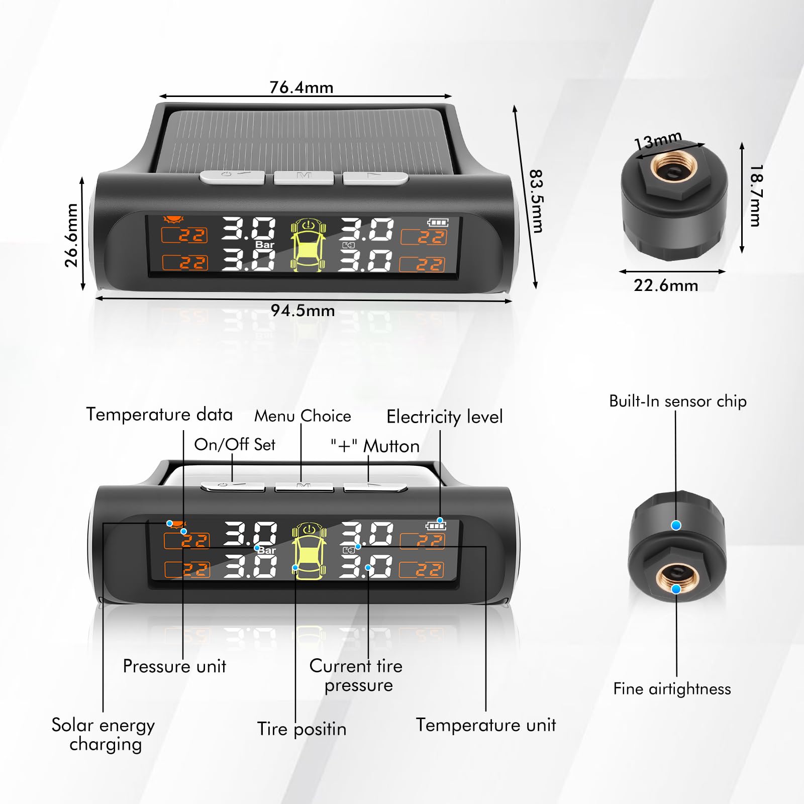 Solar TPMS with 4 Sensors & Real-Time Monitoring