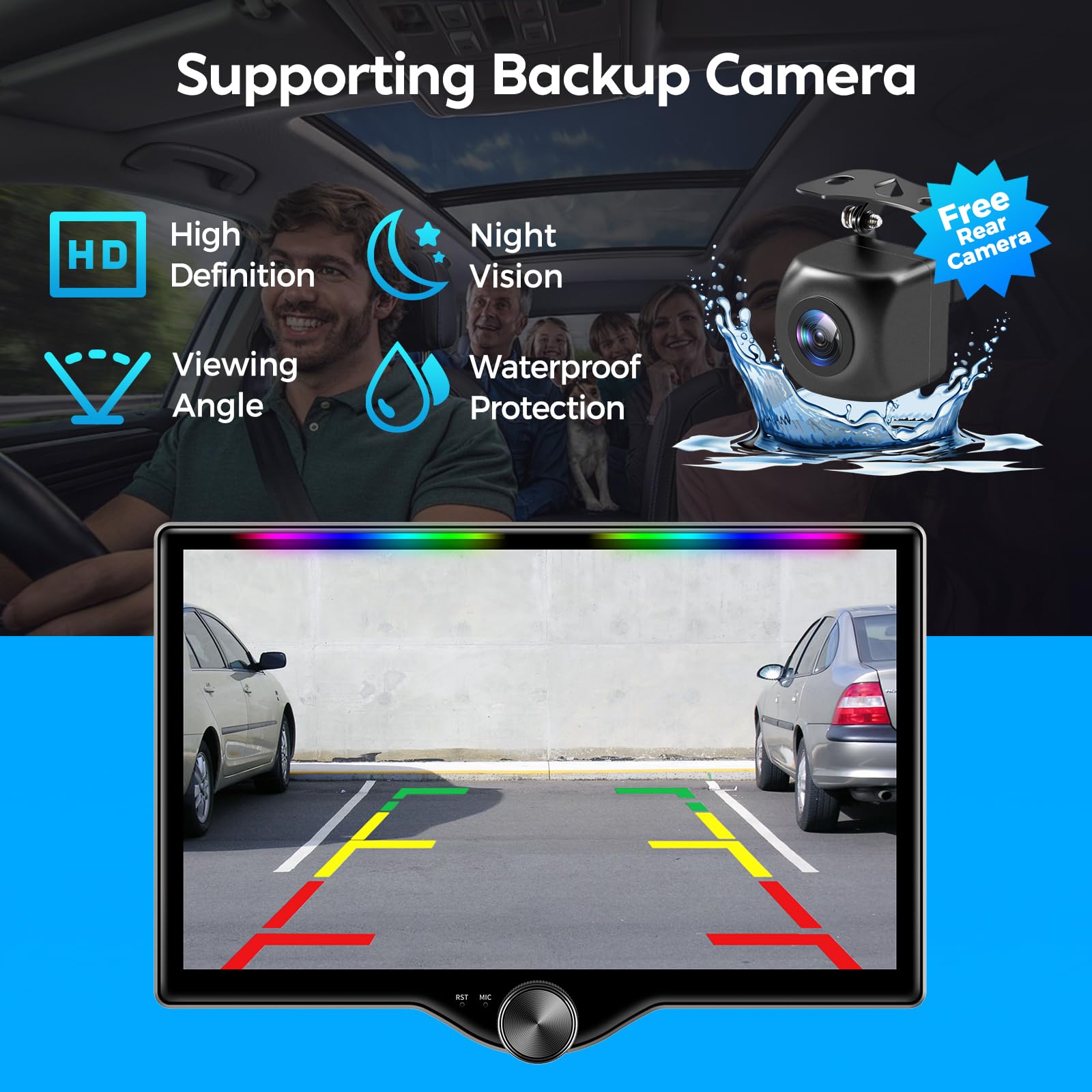 Double DIN Car Stereo with Wireless CarPlay & Android Auto