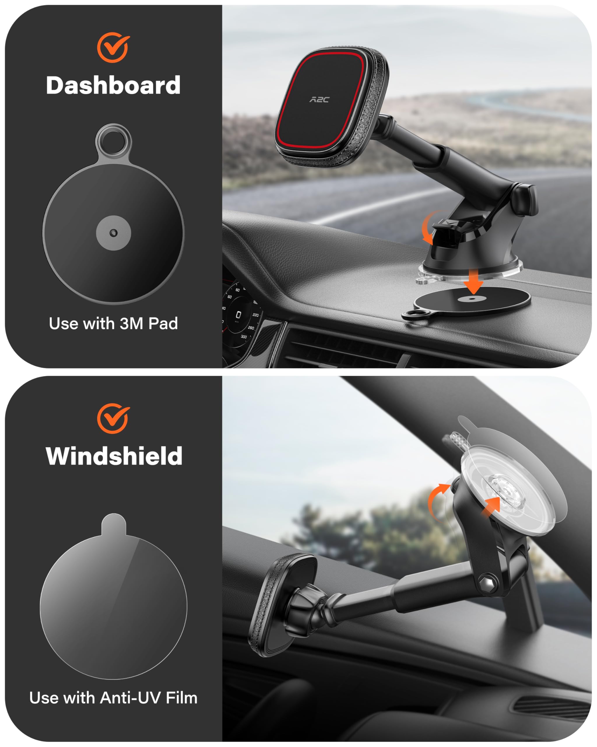 MagSafe Car Mount with Suction Cup Arm