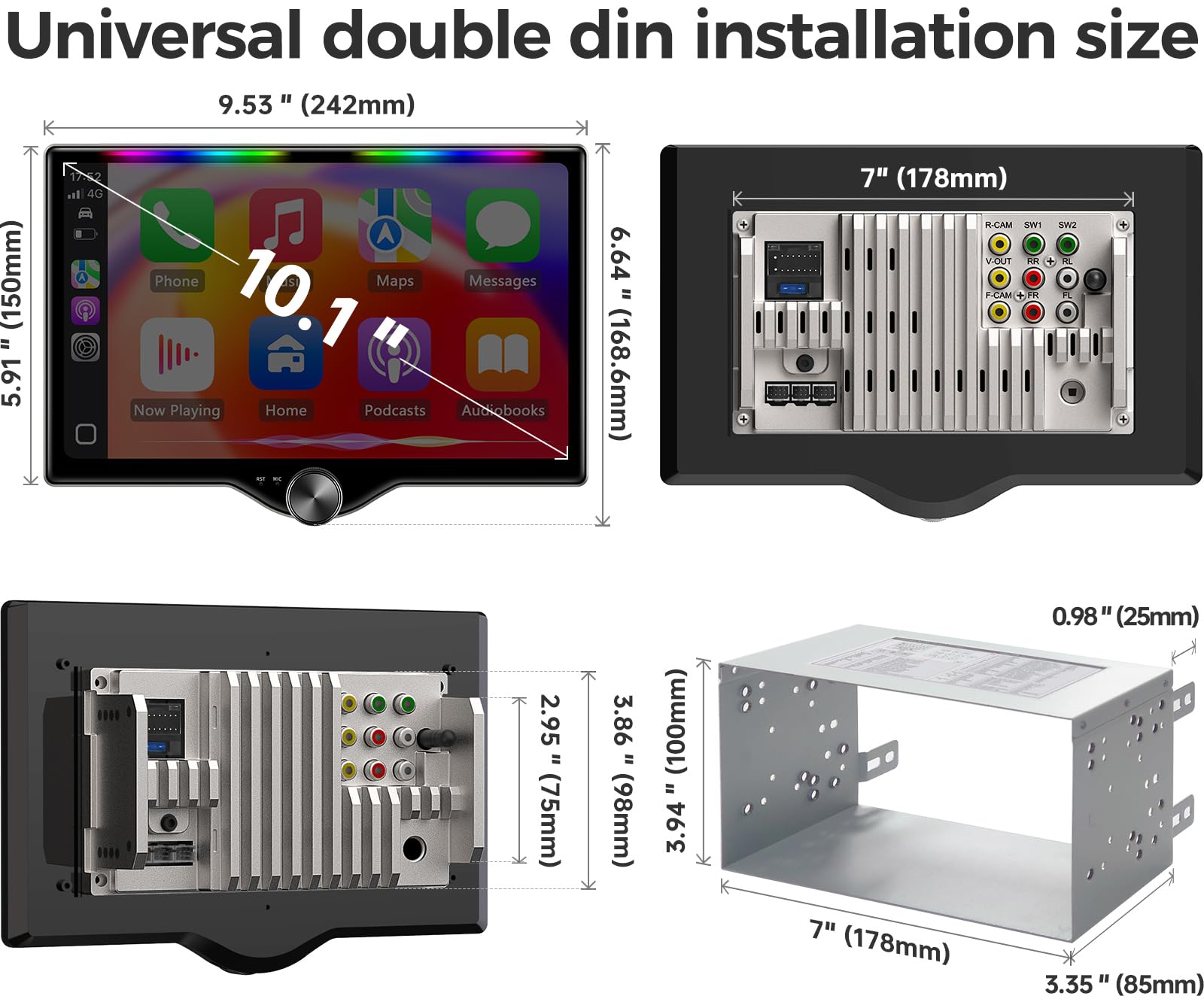 Double DIN Car Stereo with Wireless CarPlay & Android Auto