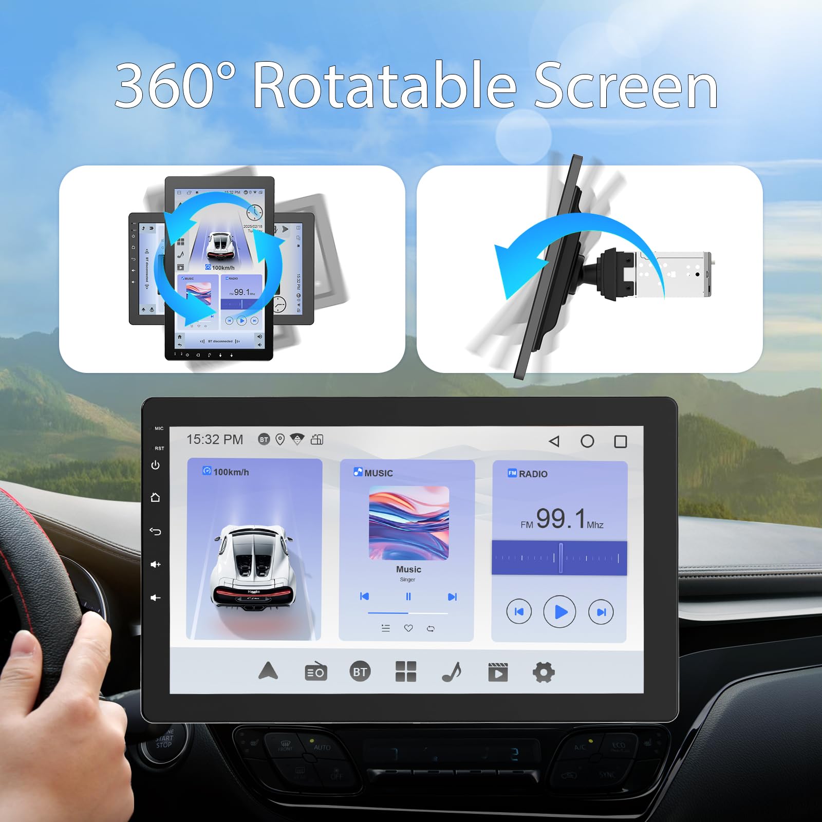 10.1" Single DIN Car Stereo with Wireless CarPlay & Android Auto