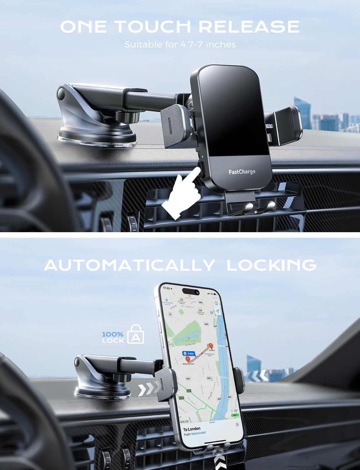 15W Auto-Clamping Wireless Car Charger Mount