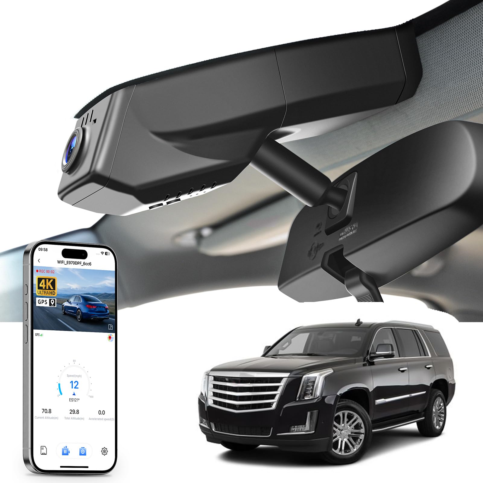 Mangoal 4K Dash Cam fit Cadillac Escalade