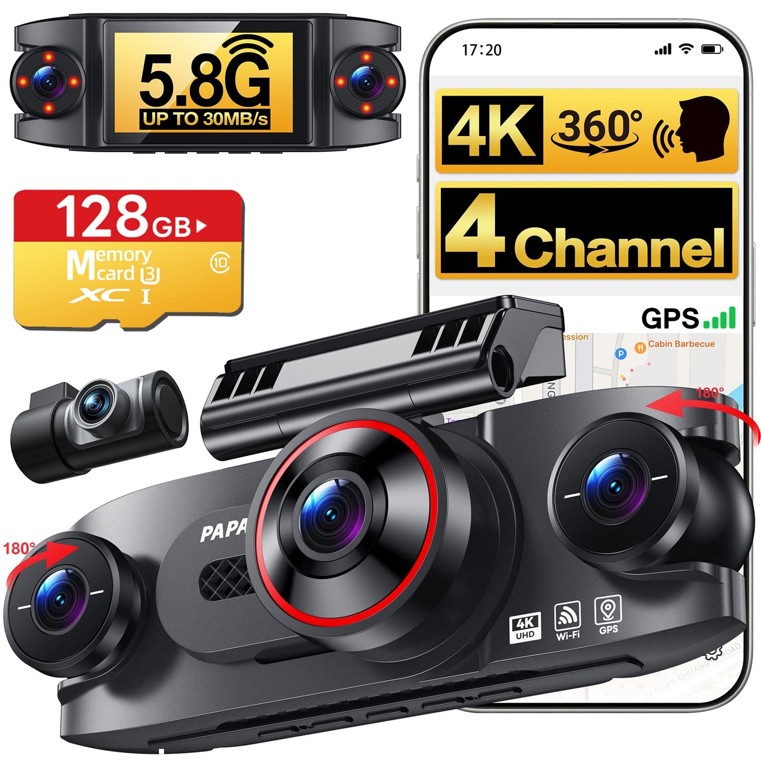 4-Channel 360° 4K Dash Cam with GPS & Night Vision