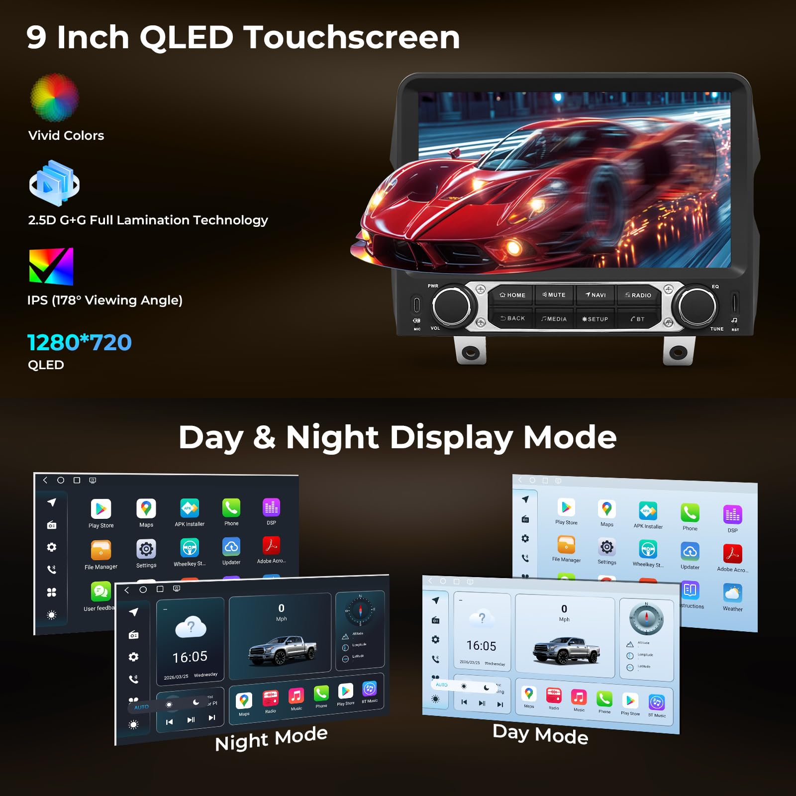 9" Android Car Stereo for Jeep Wrangler & Gladiator 2018–2022