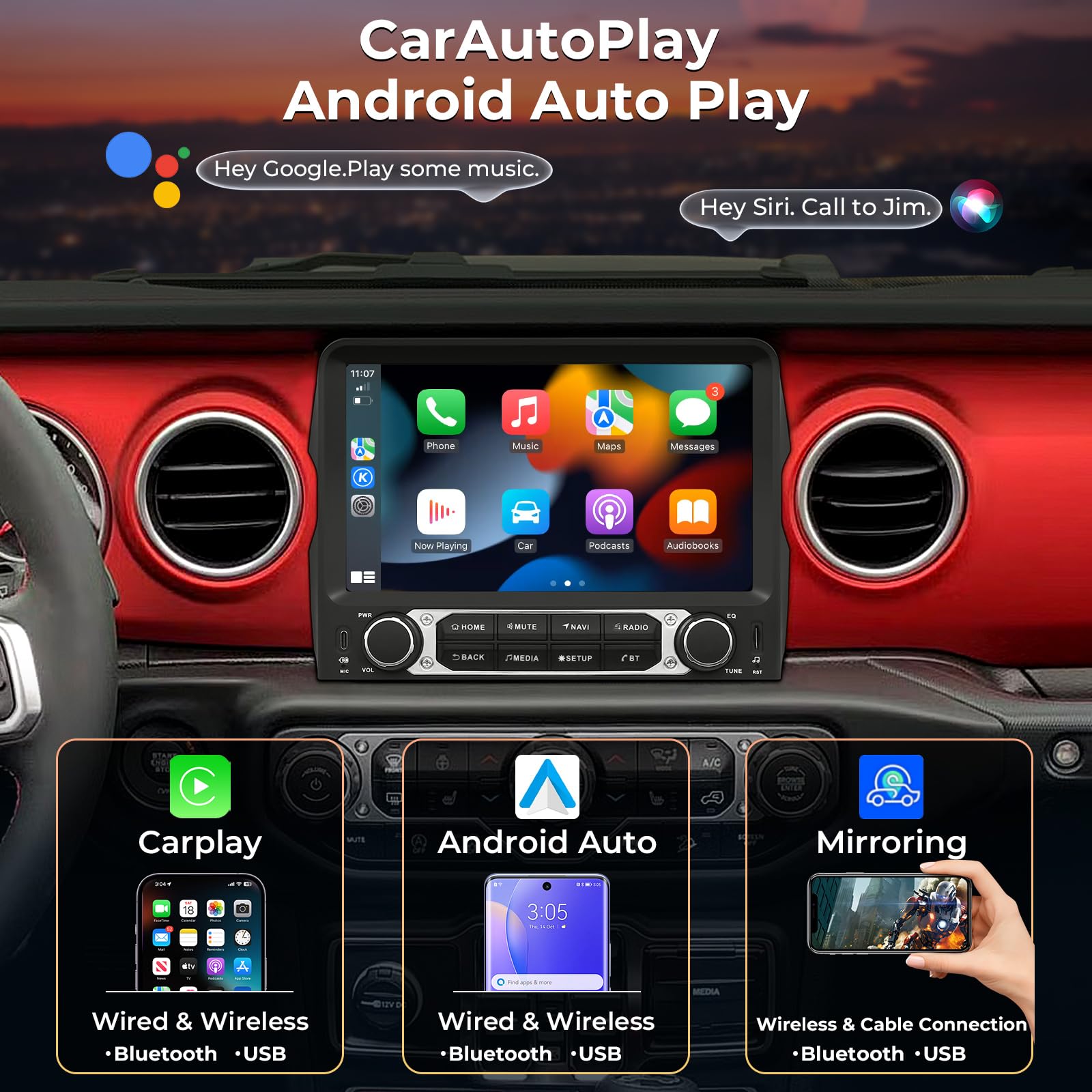 9" Android Car Stereo for Jeep Wrangler & Gladiator 2018–2022