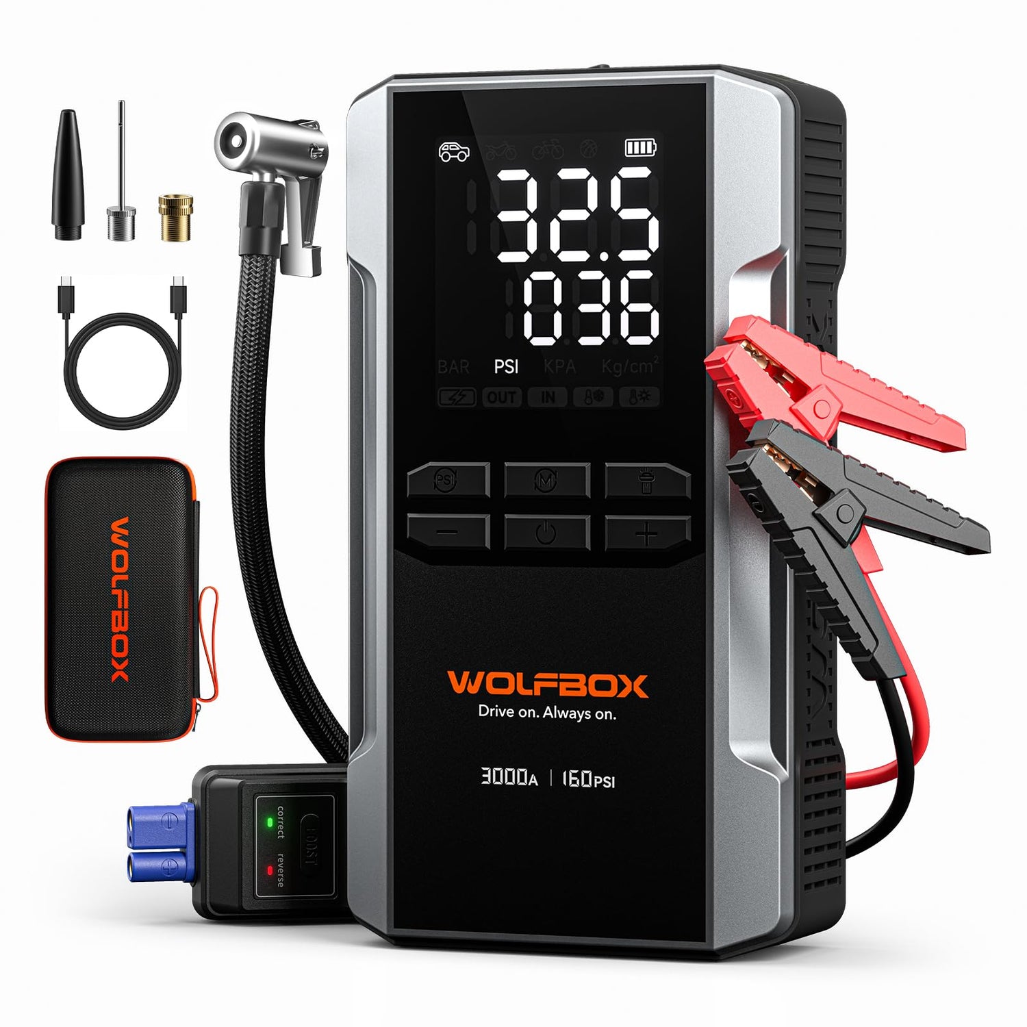 Jump Starter with Air Compressor & Fast Charging