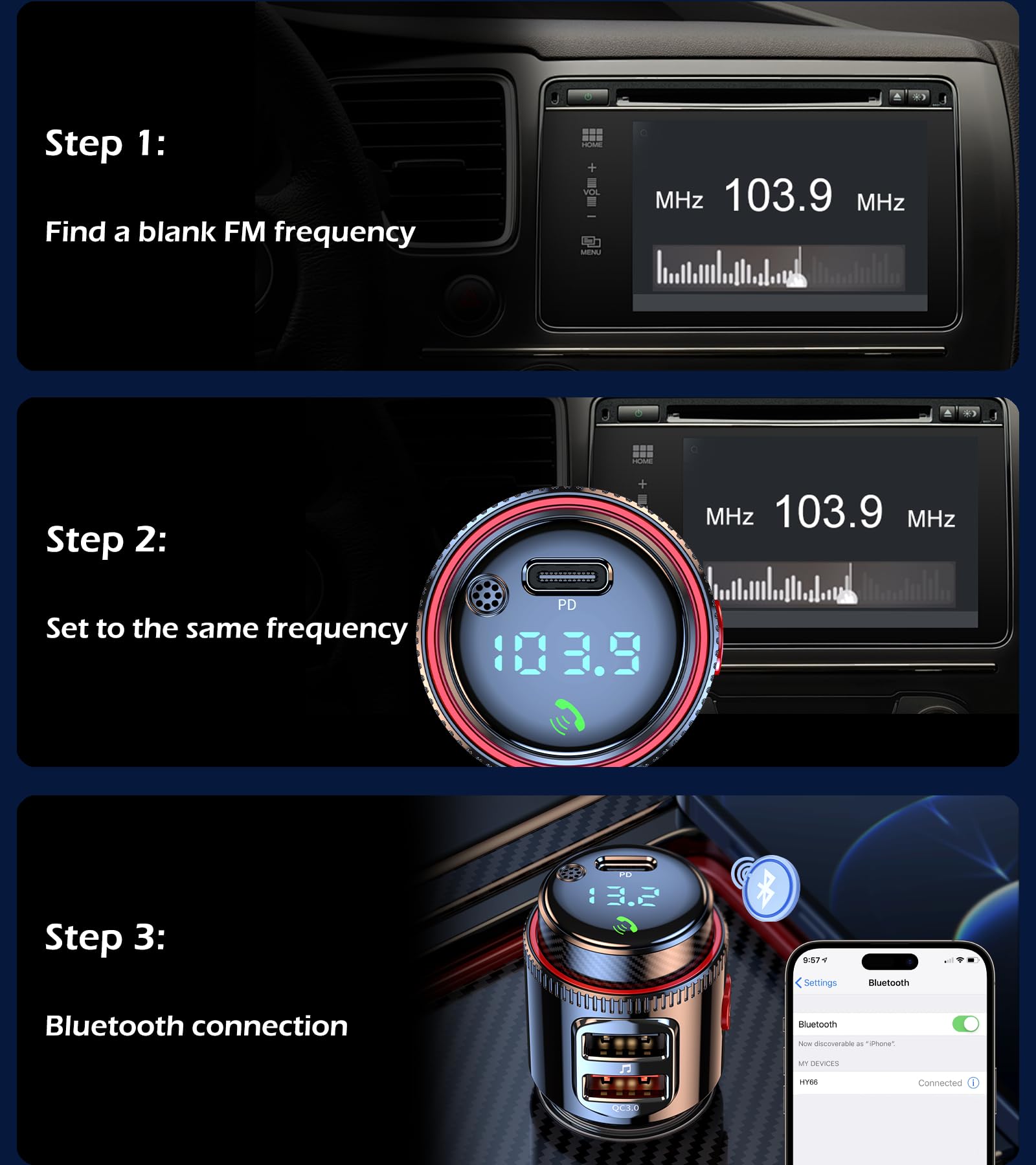 48W Bluetooth FM Transmitter with Fast Charging