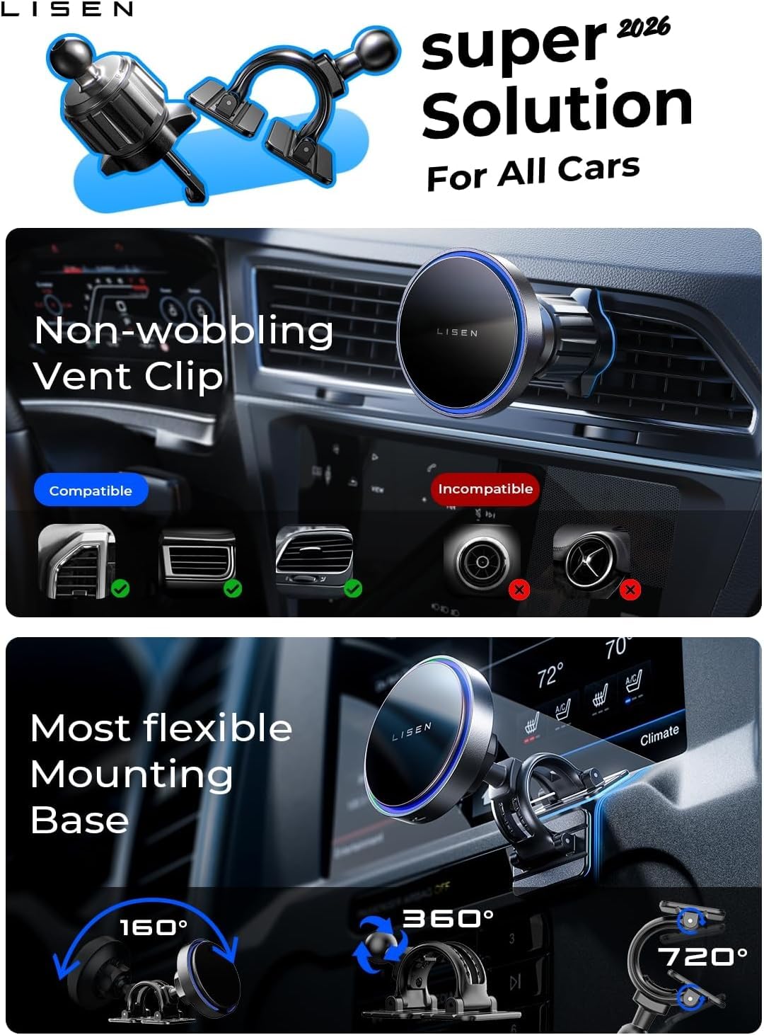 15W Magnetic Wireless Car Charger Mount