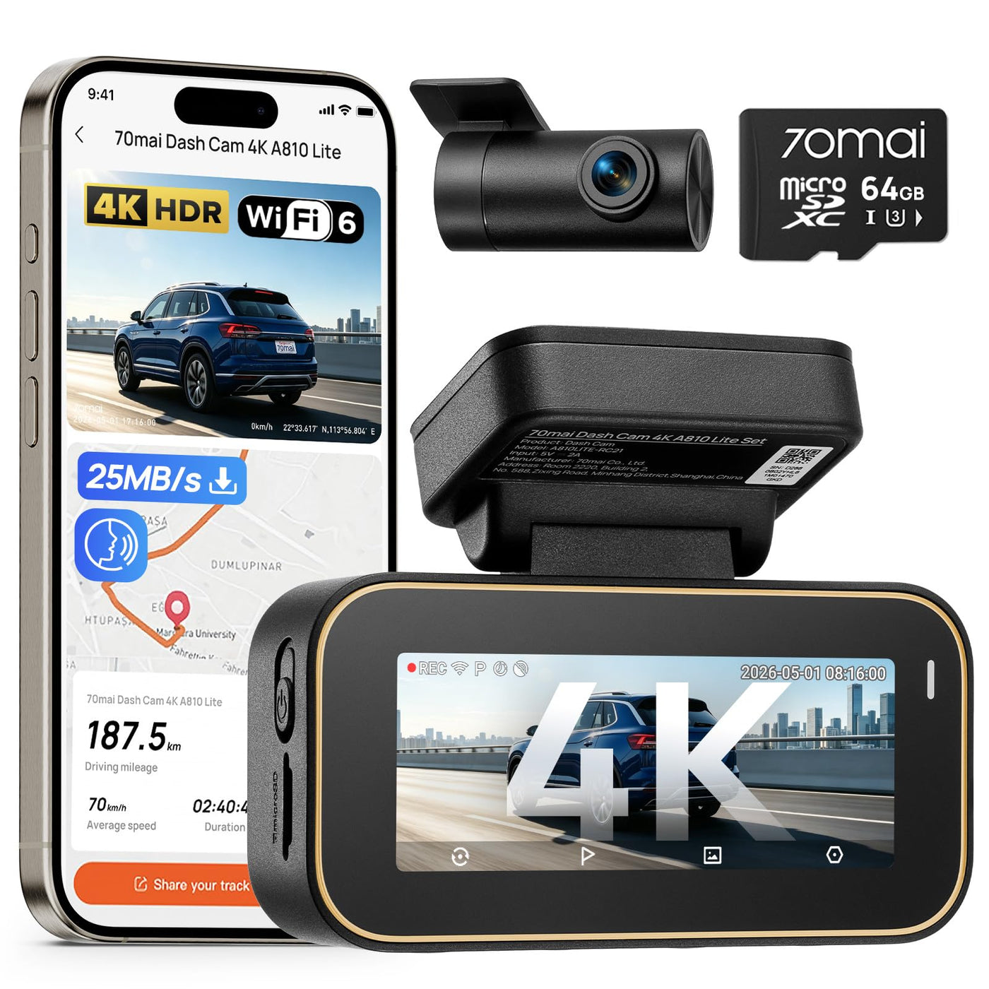 4K Front & Rear Dash Cam with LTE Remote Access & GPS