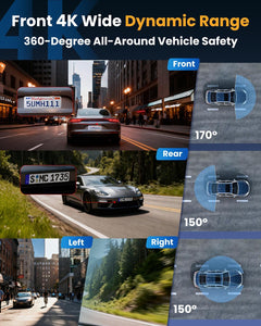 4-Channel 360° 4K Dash Cam with WiFi & IR Night Vision