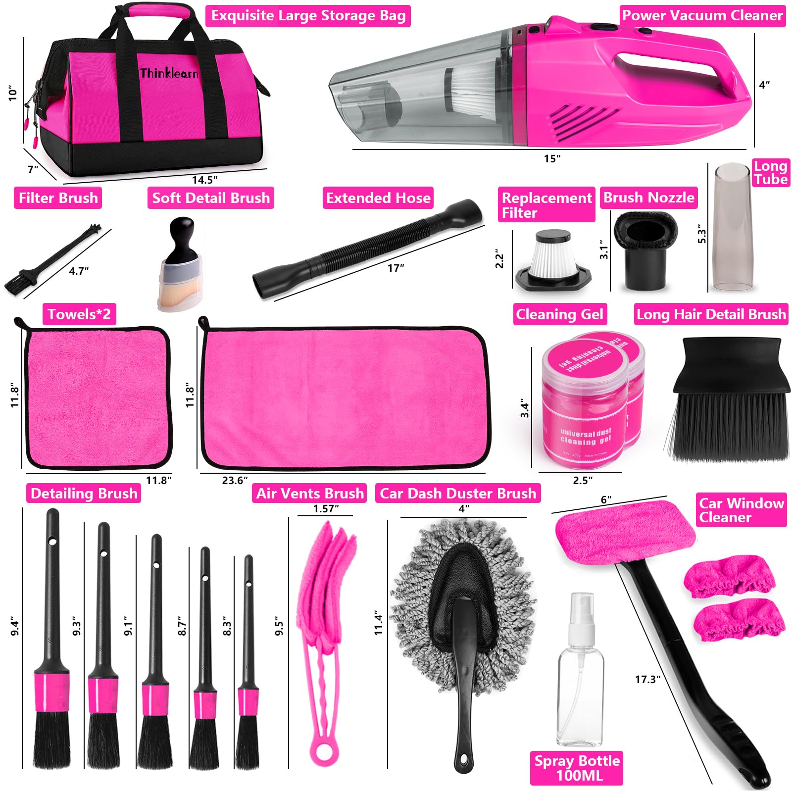 Car Vacuum Detailing Kit with Brush Set