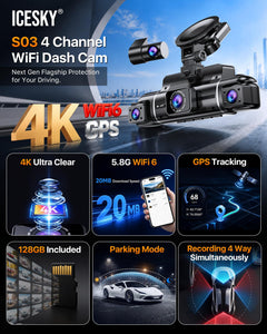 4-Channel 360° 4K Dash Cam with GPS & IR Night Vision