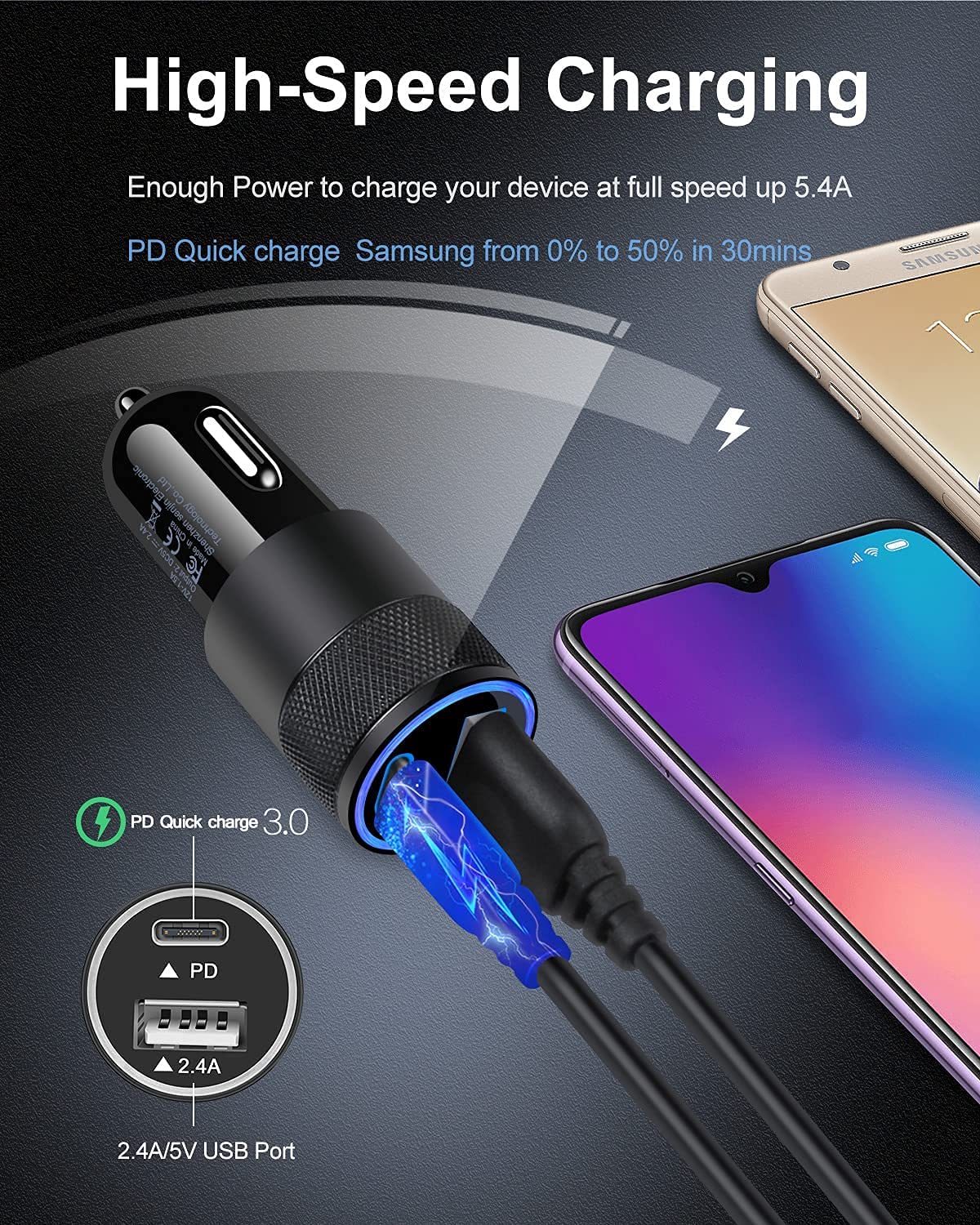 30W USB-C Dual Port Car Charger
