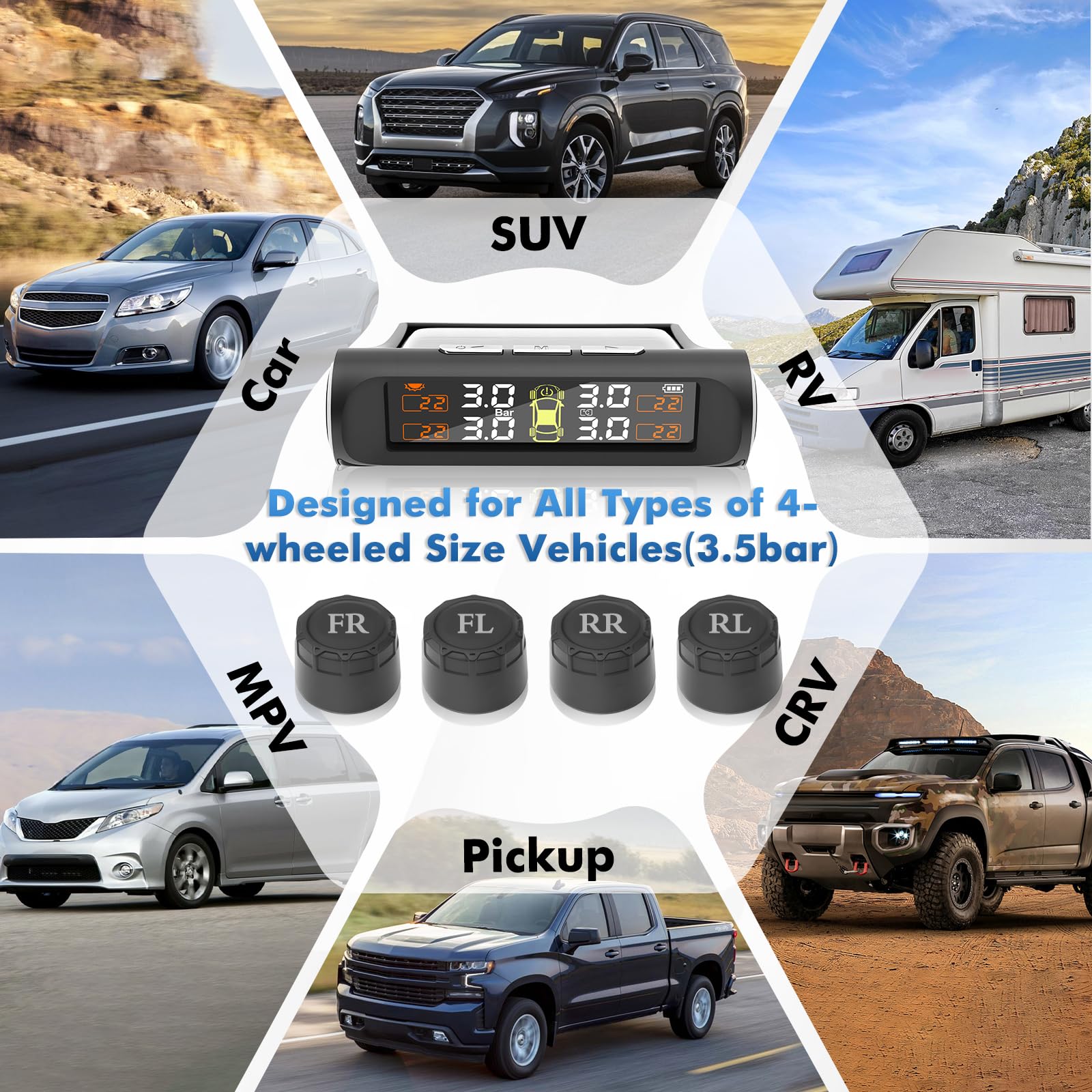 Solar TPMS with 4 Sensors & Real-Time Monitoring