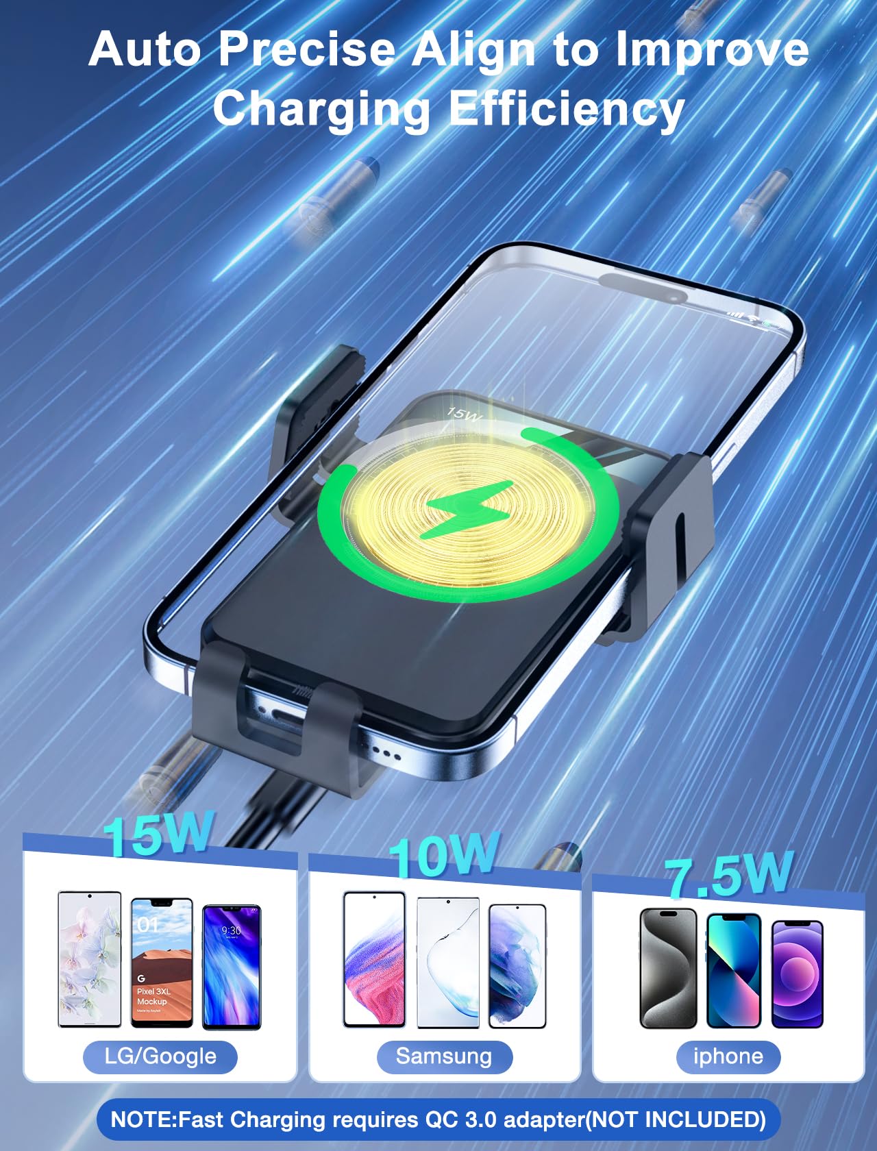 Auto-Clamping Wireless Car Charger Mount