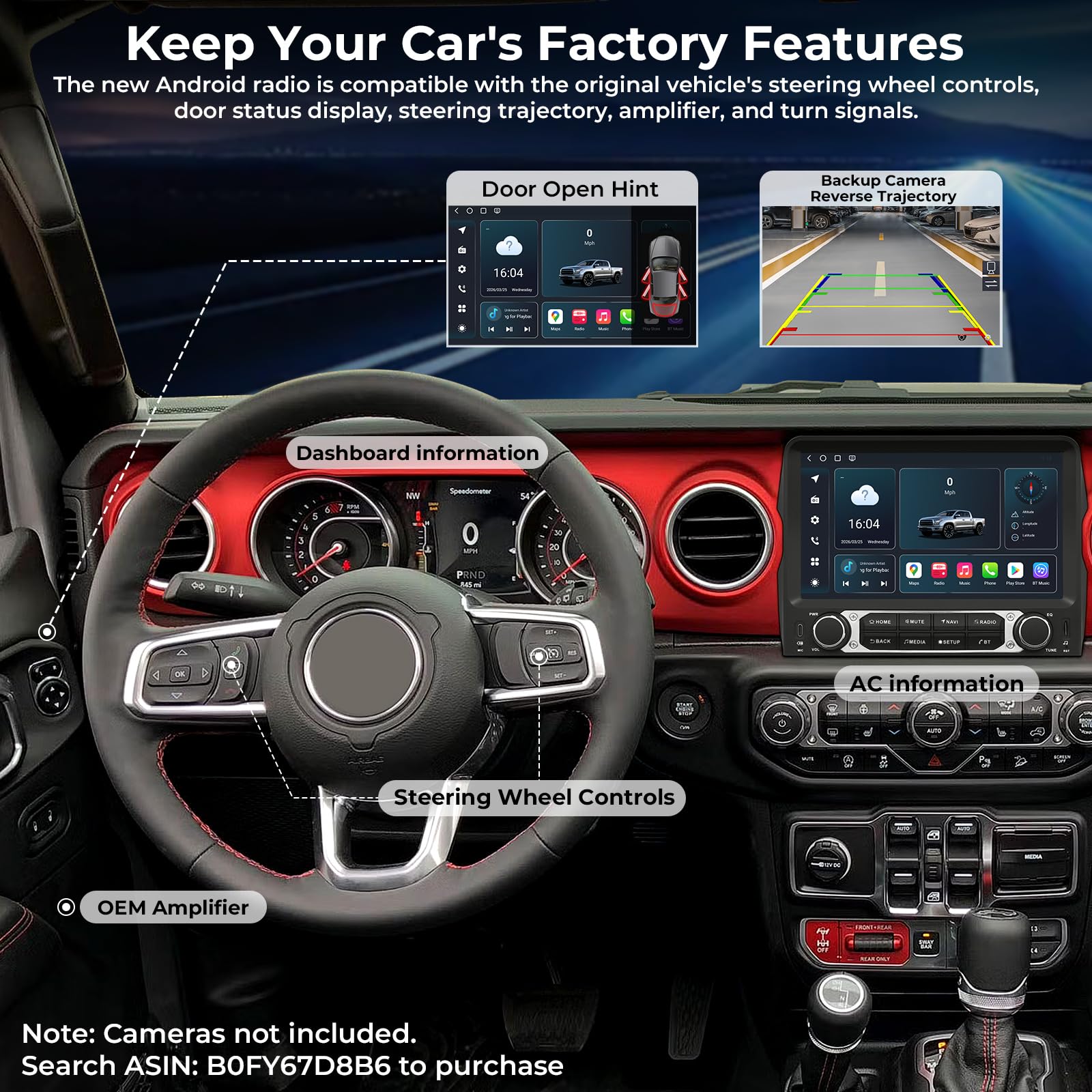 9" Android Car Stereo for Jeep Wrangler & Gladiator 2018–2022