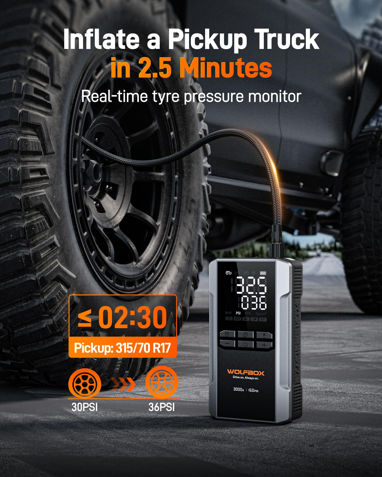 Jump Starter with Air Compressor & Fast Charging