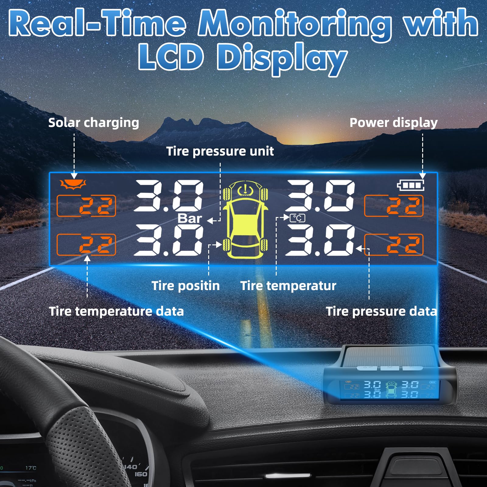 Solar TPMS with 4 Sensors & Real-Time Monitoring
